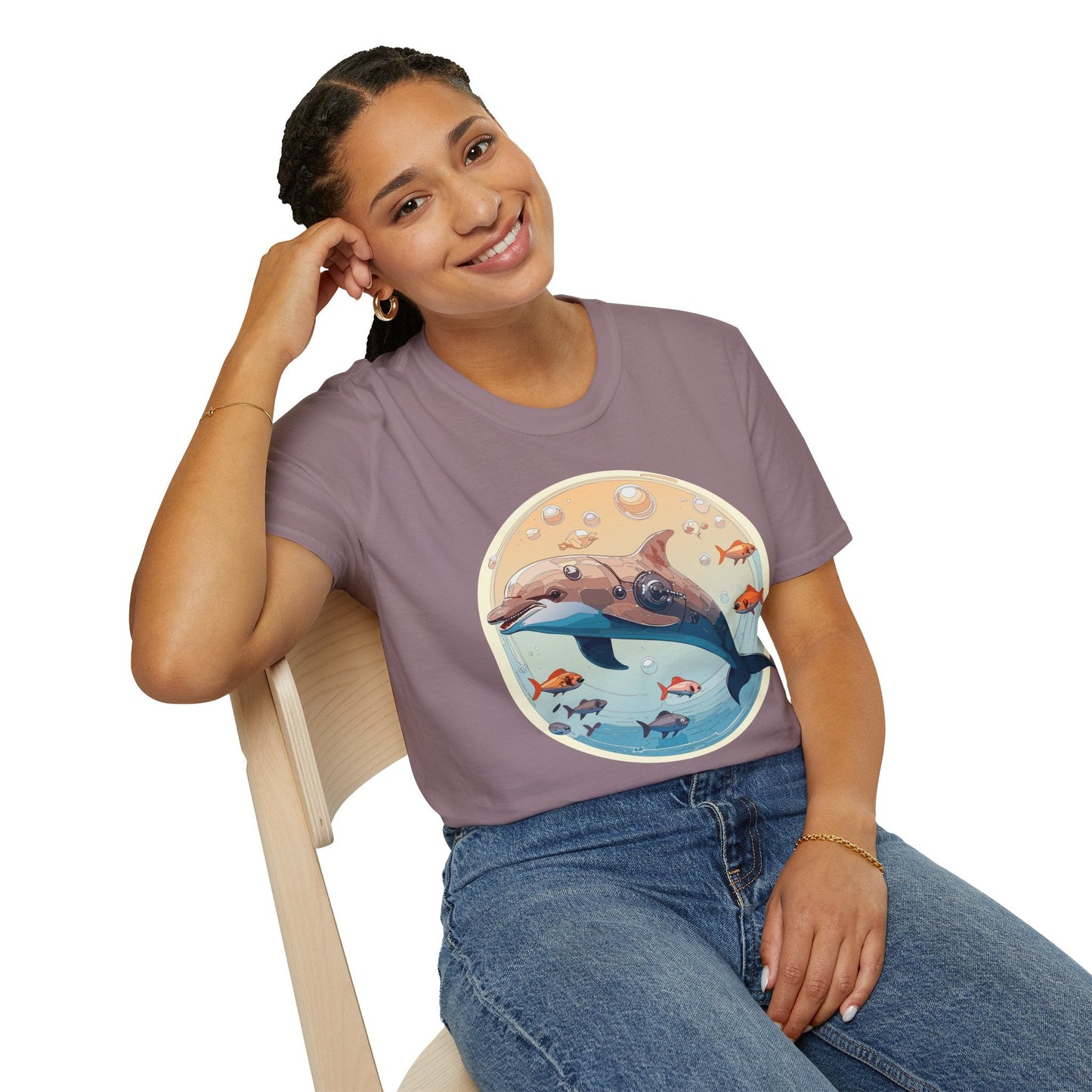 Dolphin Shirt Unisex Softstyle Tee 100 Percent Ring Spun Cotton Breathable Gildan 64000