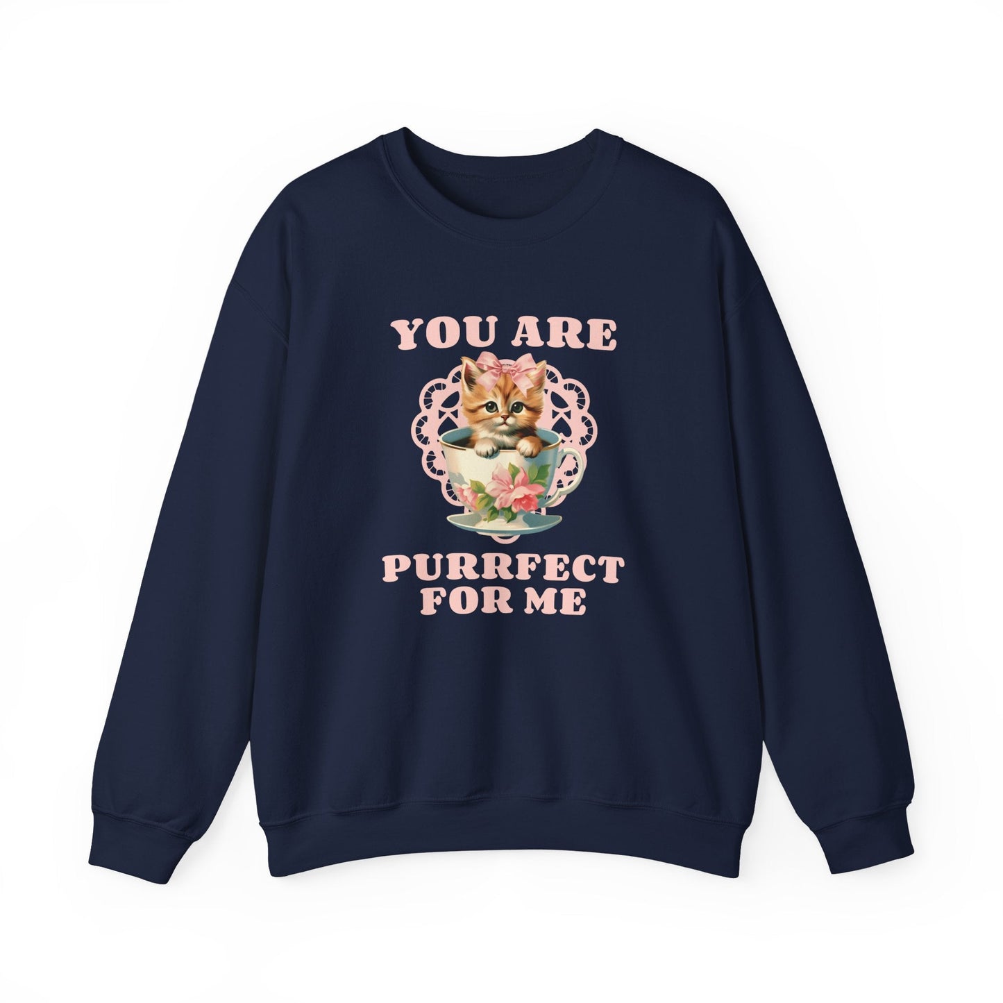 Cat Sweatshirt With Heart Print Valentines Day Unisex 50 50 Cotton Poly Crewneck