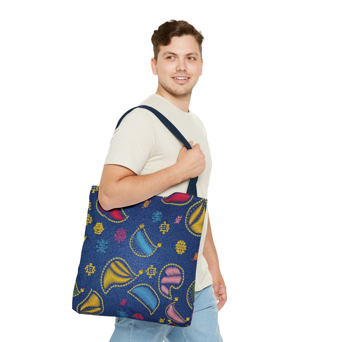 Diwali Graphic Denim Fabric Imitation Print Unisex Canvas Bag Poly Spun 3 Sizes Tote Bag 205-21