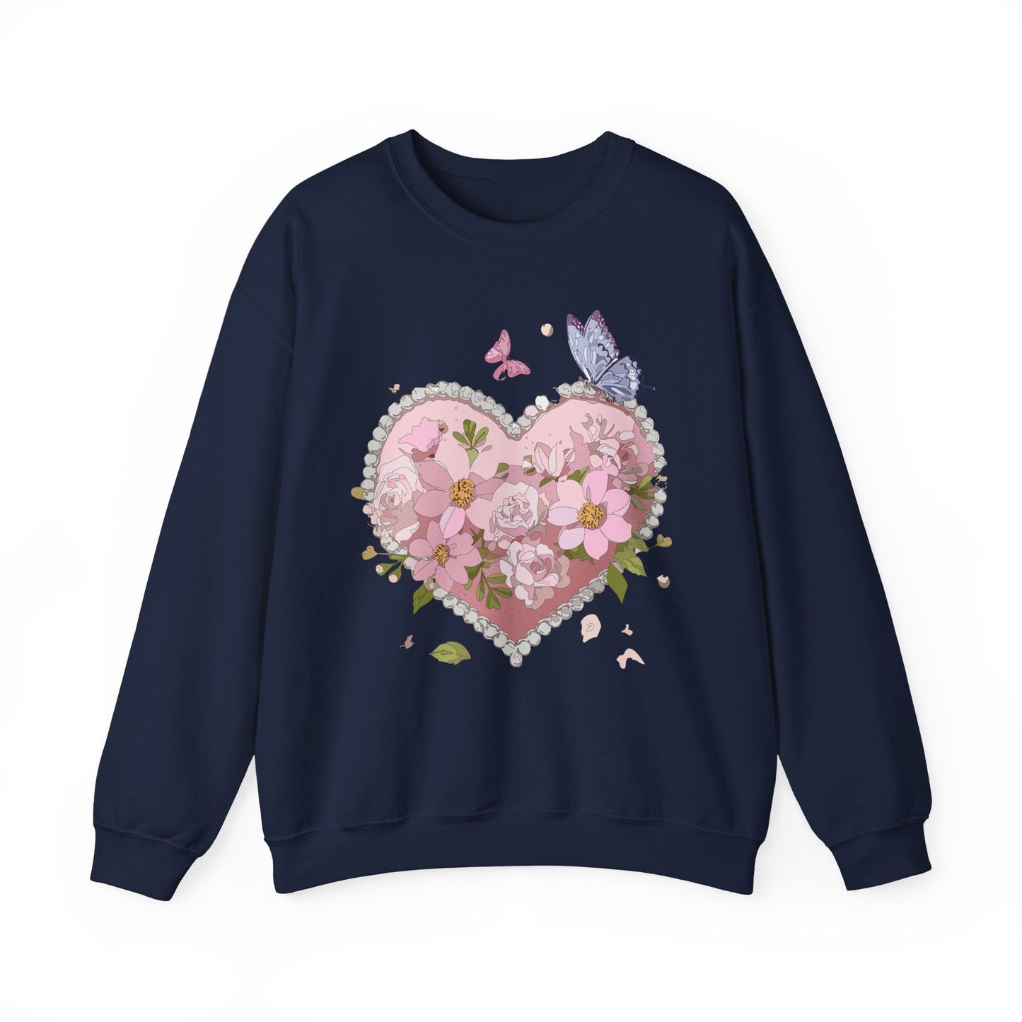 Floral Heart Sweatshirt for Unisex Valentines Day Crewneck Heart Floral Print Gift