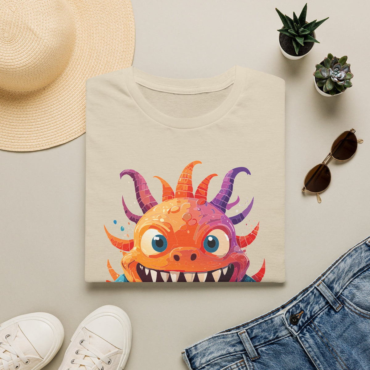 Colorful Cartoon Monster T-Shirt | Cute Spiky Halloween Creature Graphic Design Unisex 100 Cotton Gildan T-Shirt