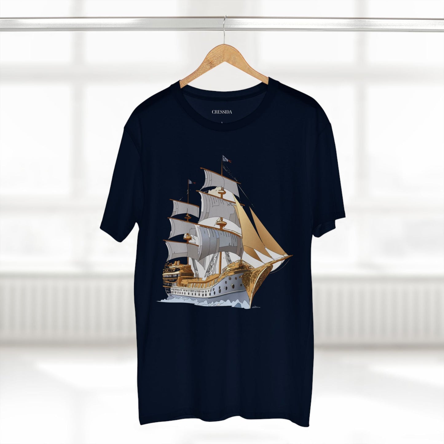 Ship Graphic Unisex 100 Cotton T-Shirt with Gold Frigate Art Design 7
