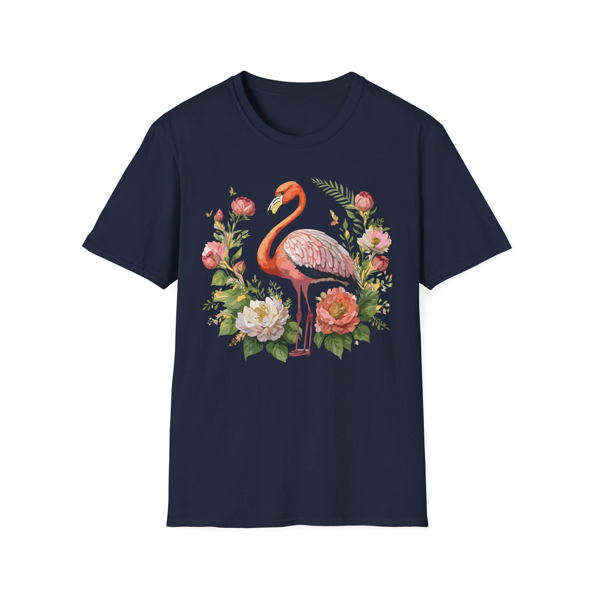 Floral Flamingo T-Shirt | Pink Flamingo with Flowers