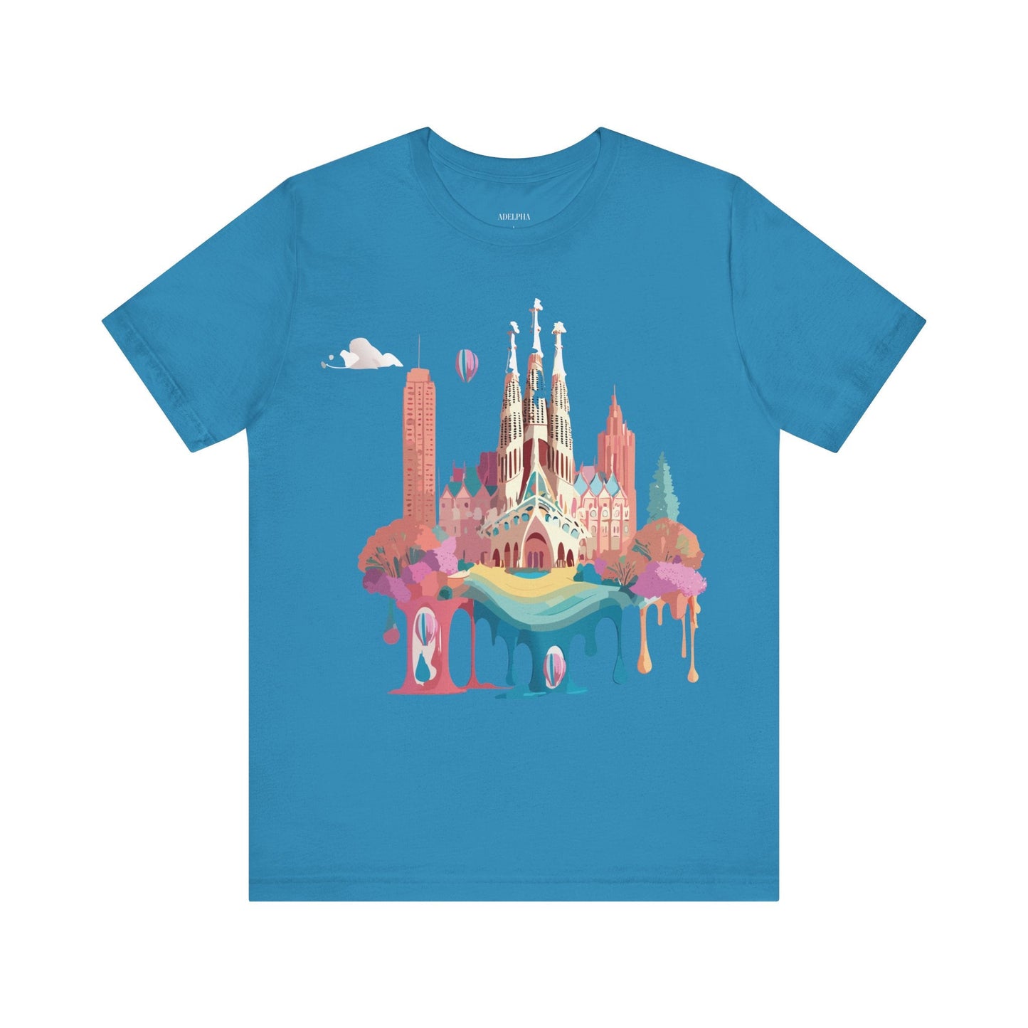 Adelpha Barcelona Themed Graphic Tee Unisex Short Sleeve Art Design For Everyday Comfort