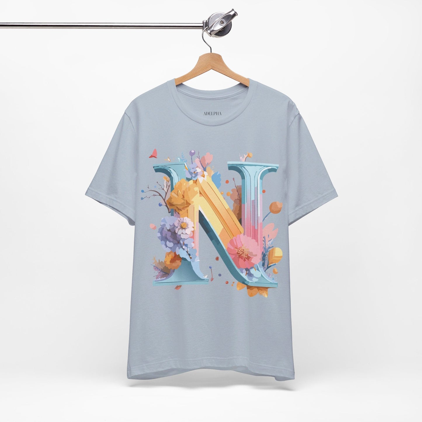 Letter N Shirt Classic Unisex Graphic Tee With Premium Vintage Adelpha Artwork Jersey Short Sleeve