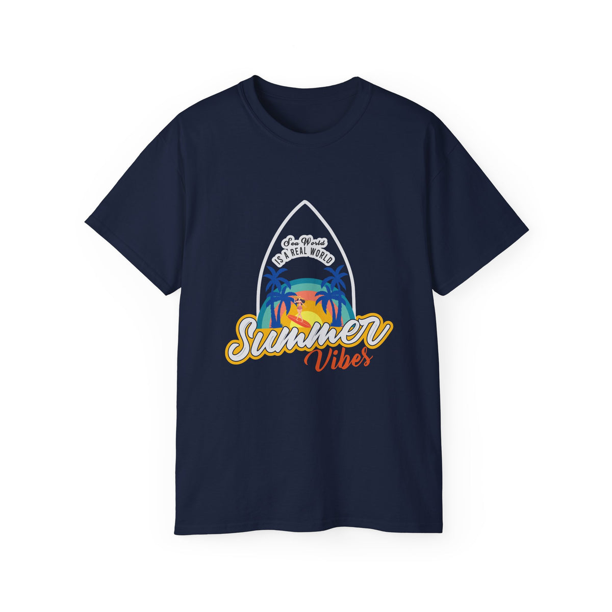 Summer Vibes Surf Graphic Tee | Tropical Sunset Palm Beach Design