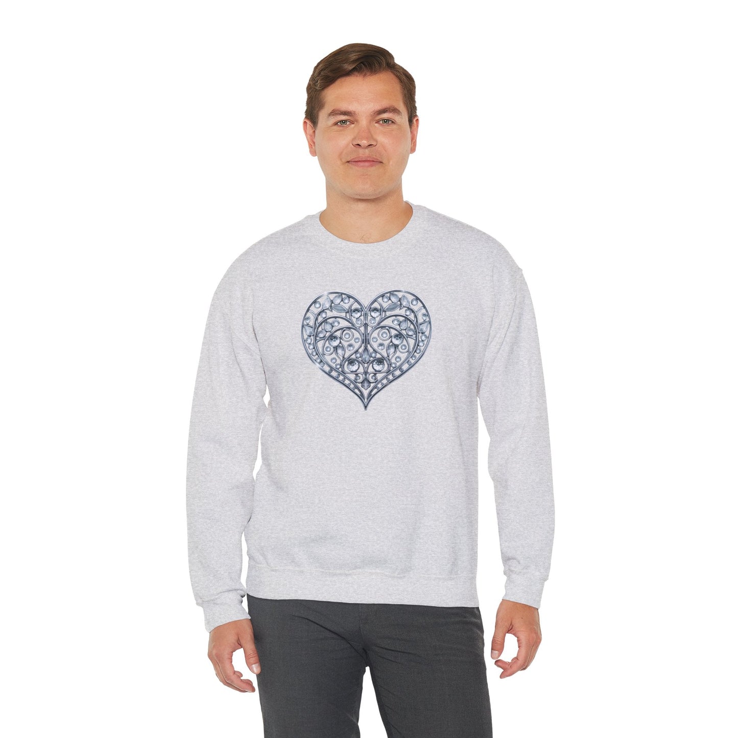 Big Crystal Heart Sweatshirt Unisex Fifty Fifty Cotton Poly Crewneck Valentines Day Sweatshirt