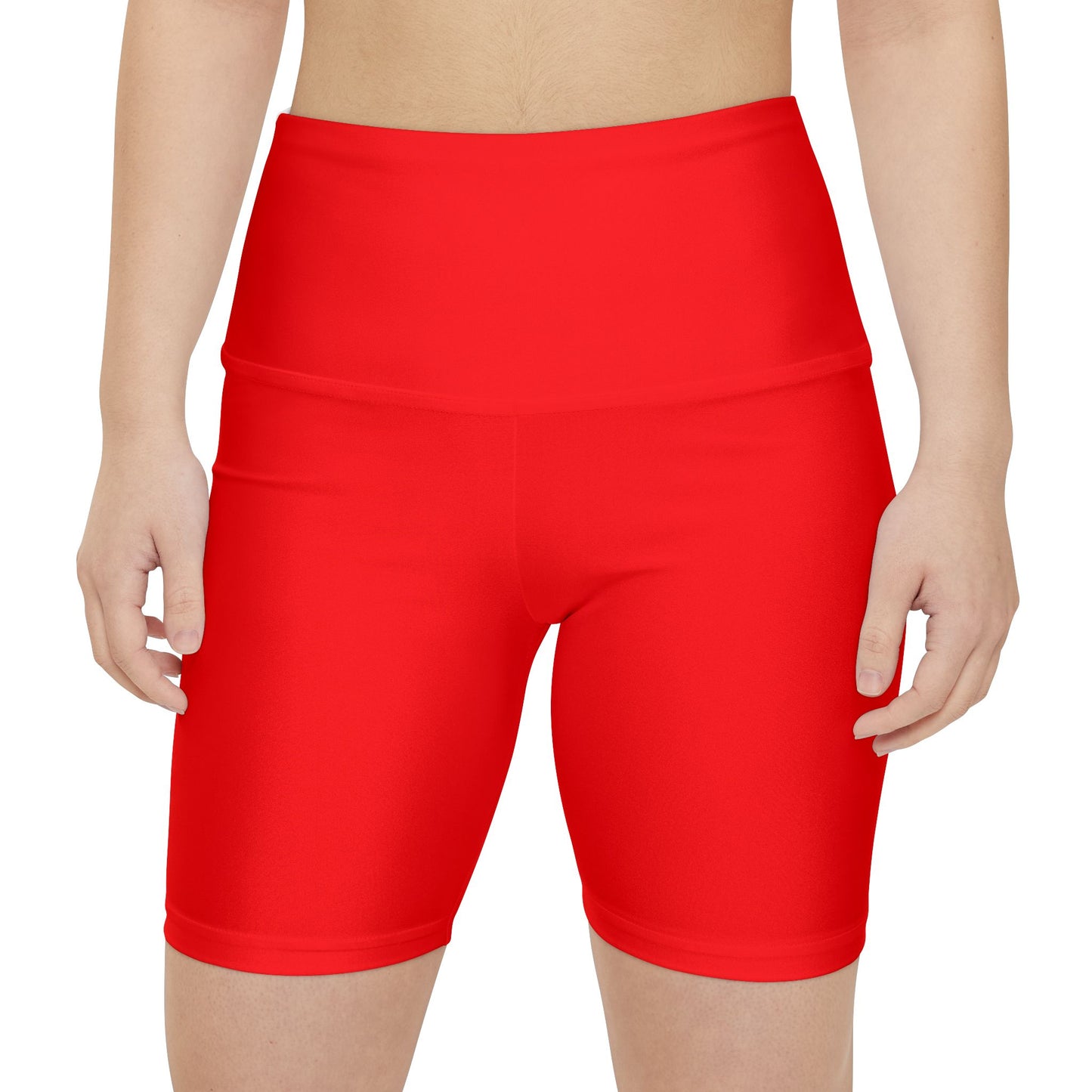 Pure Red High-Waist Workout Shorts — Women's Athletic Biker Shorts for Gym, Yoga & Running