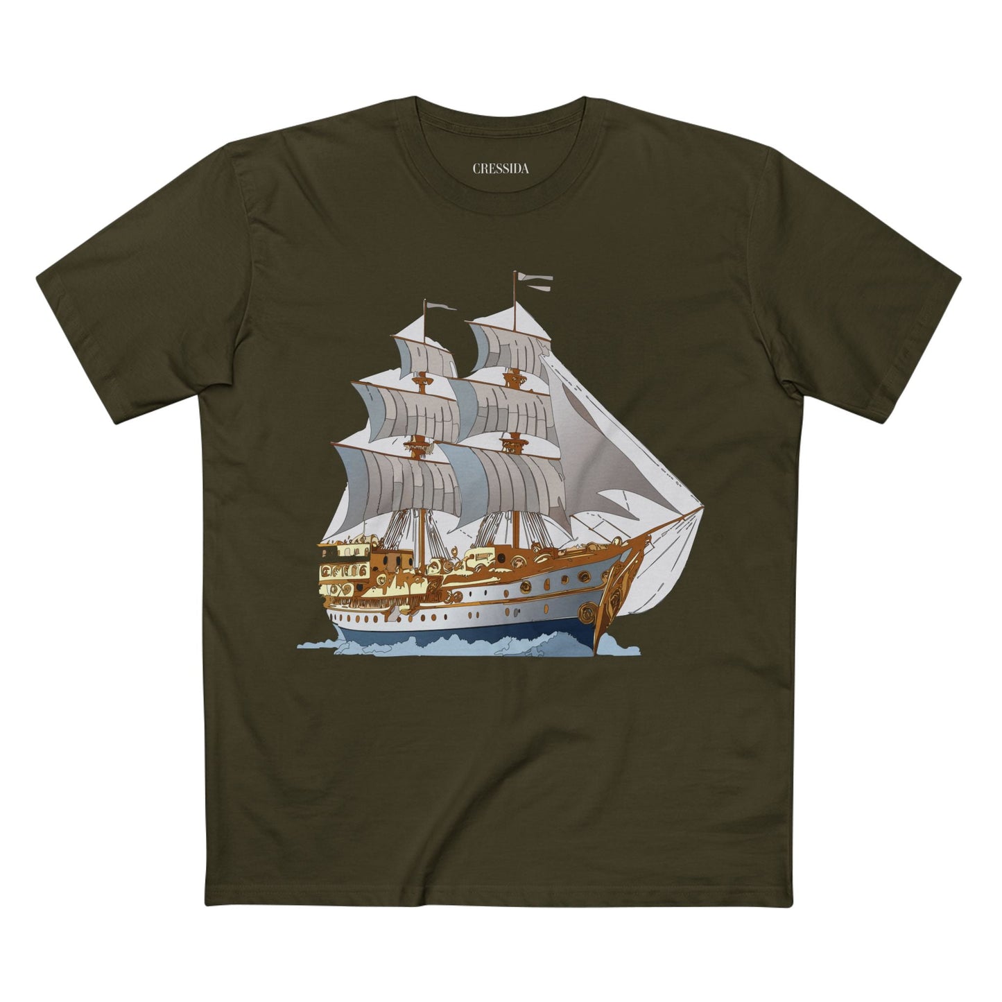 Ship Graphic Unisex 100 Cotton T-Shirt with Gold Frigate Art Design 12