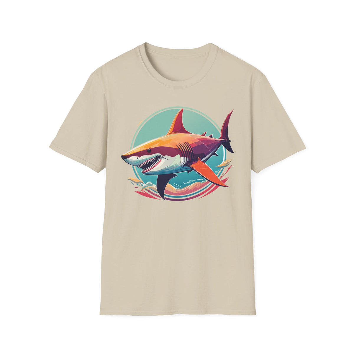 Colorful Great White Shark Illustration T-Shirt | Ocean Retro Graphic