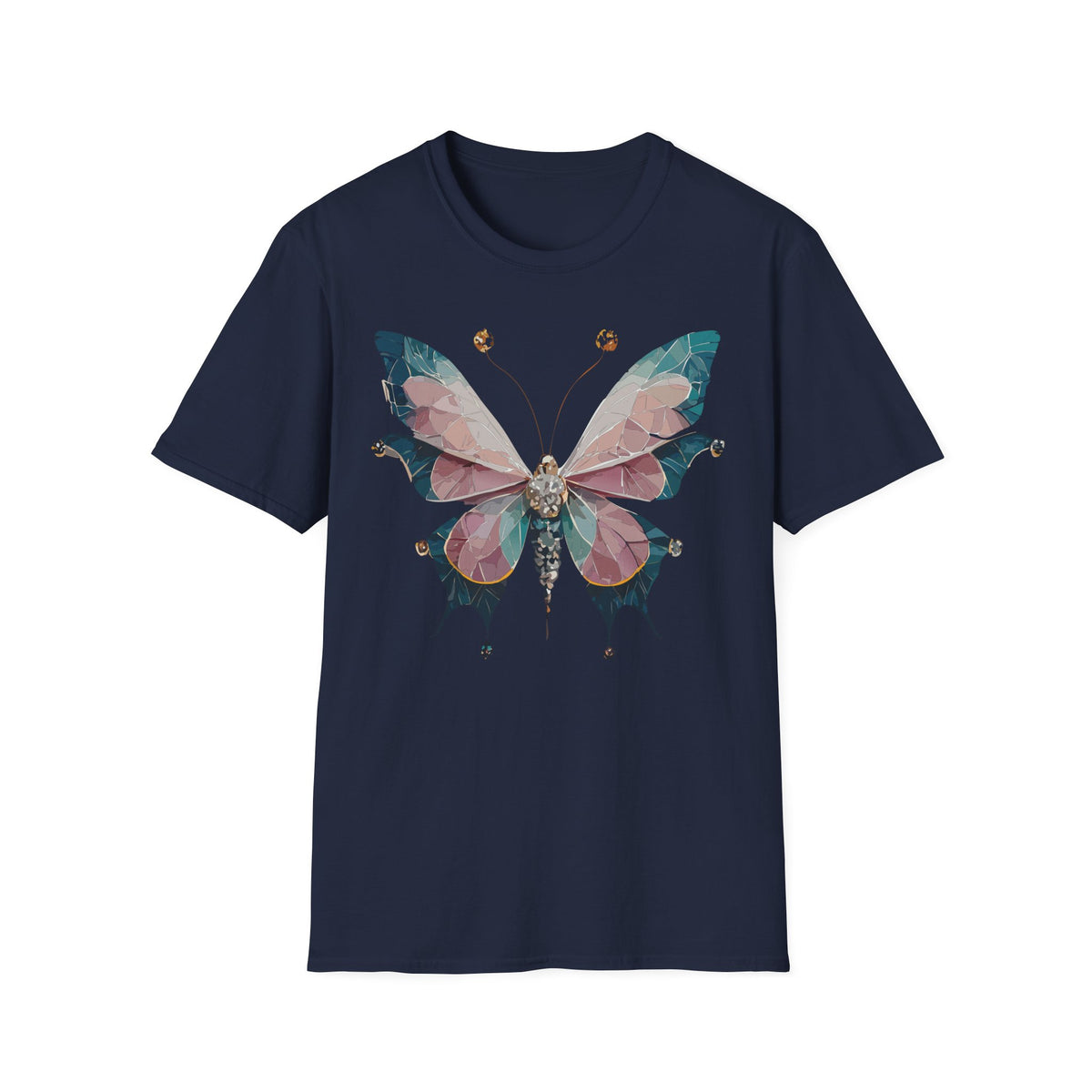Geometric Pastel Butterfly T-Shirt | Floral Gem Accent Graphic Tee Unisex 100 Cotton Gildan T-Shirt
