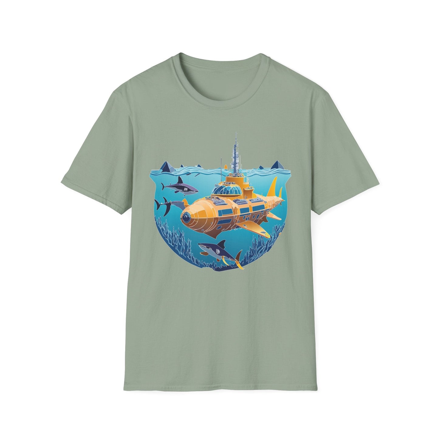 Ocean Tee Shirt Unisex Gildan Softstyle 64000 Ocean Theme Tee With U Boat Design