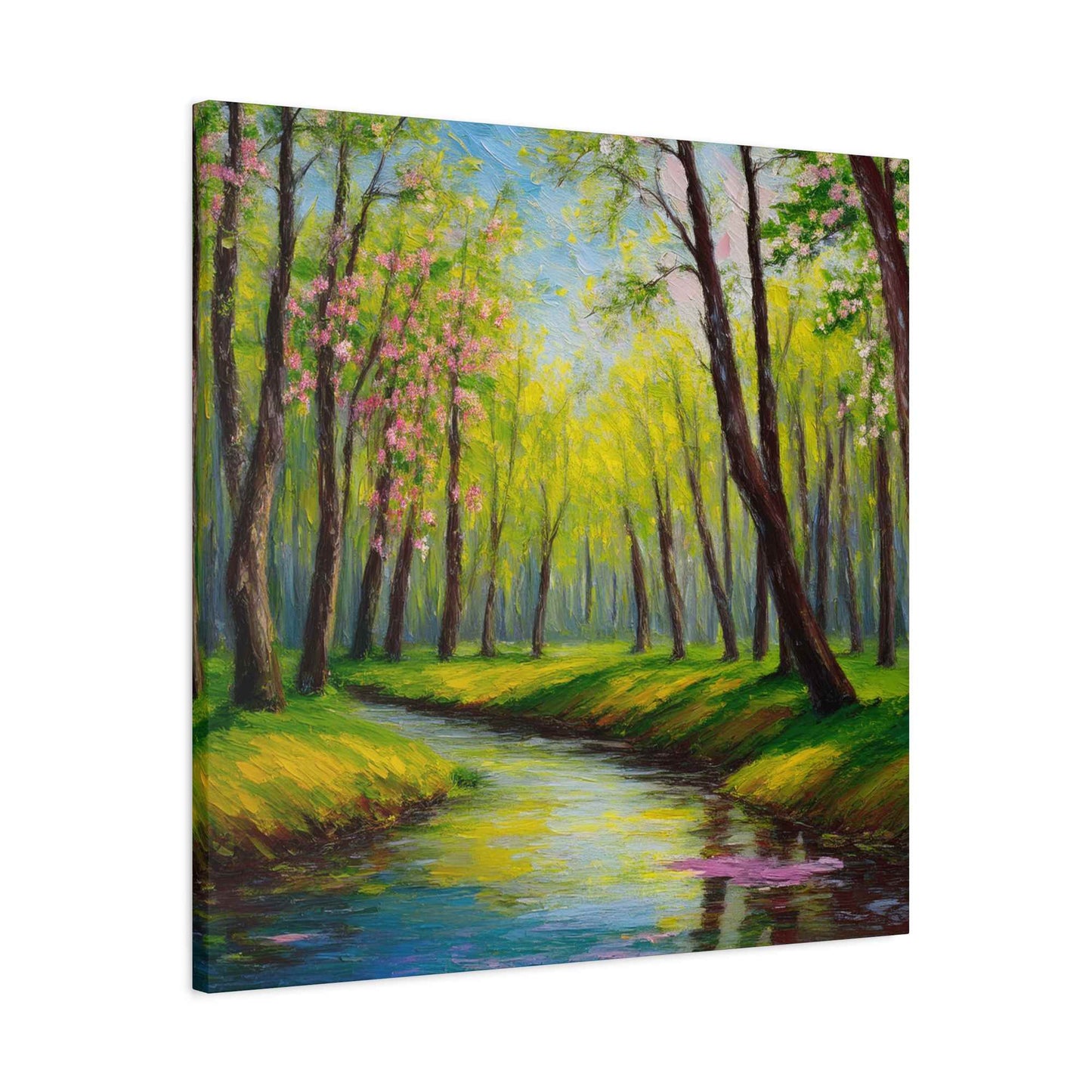 Spring Forest Print Canvas, Oil Paint Print 20x20, 24x24, 30x30, 32x32, 36x36 Art Design Print Pine-Wood Inner Frame MC-98