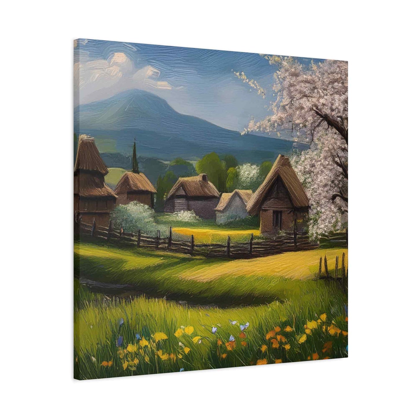 Countryside Spring Print Canvas, Oil Paint Print 20x20, 24x24, 30x30, 32x32, 36x36 Art Design Pine-Wood Inner Frame MC-110