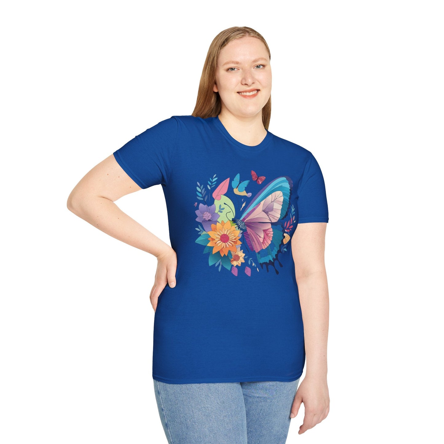 Gildan Butterfly T Shirt Unisex Softstyle 64000 Monarch Print Lightweight Breathable Cotton Tee