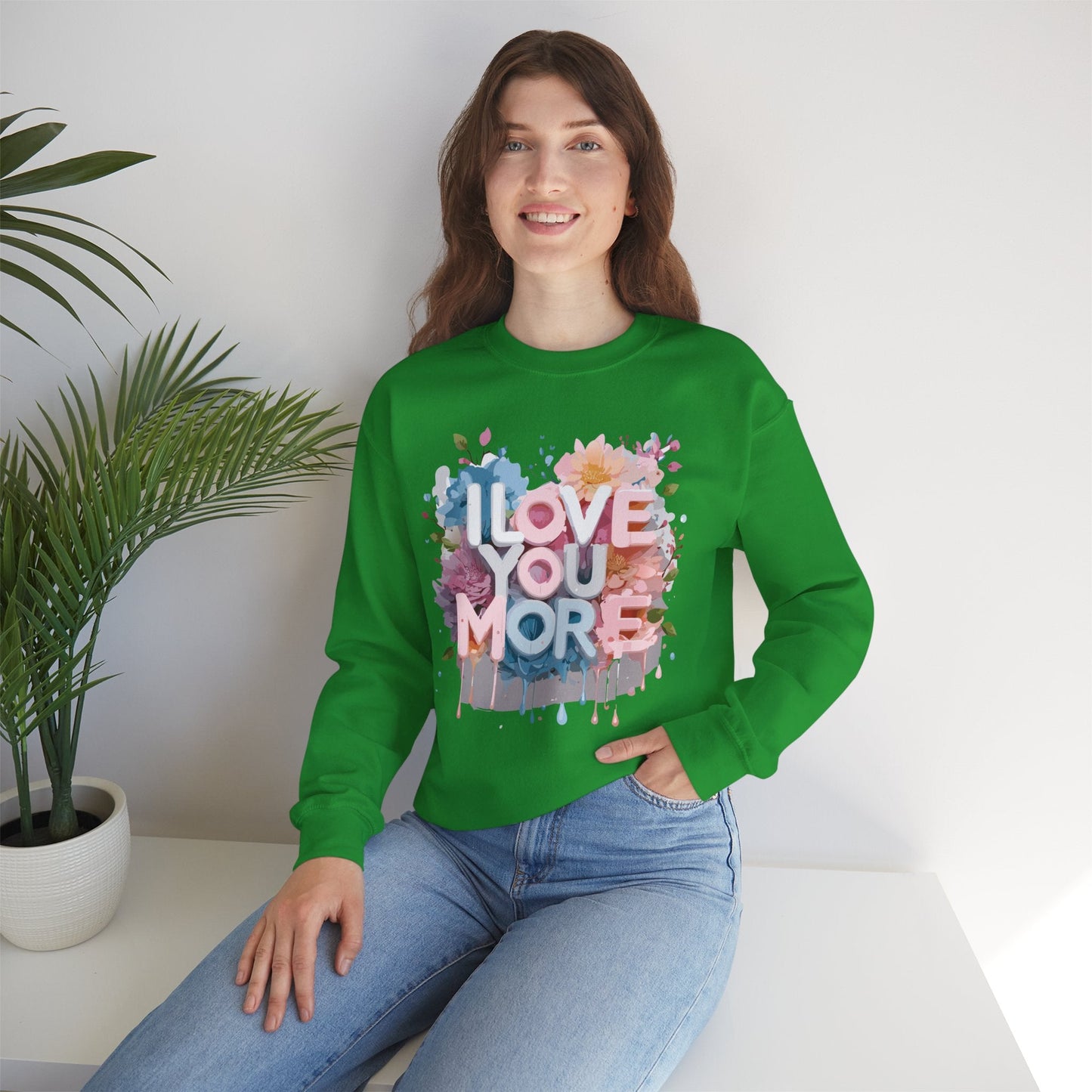 Floral Love Sweatshirt Unisex Heavy Blend Crewneck Valentines Day 50 50 Cotton Polyester Gildan 18000