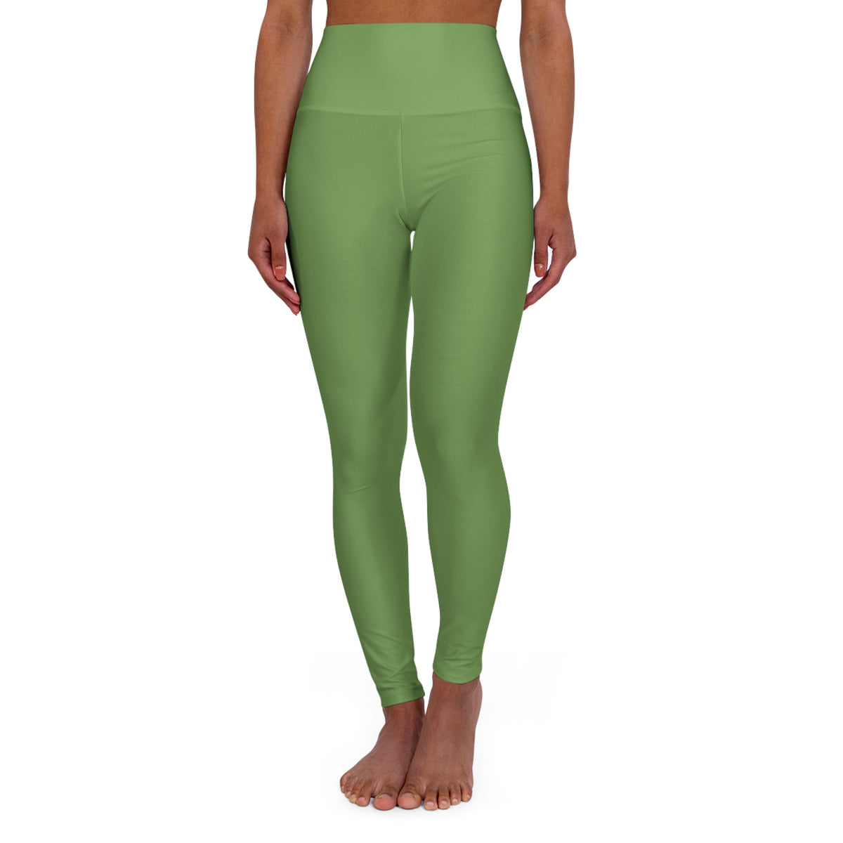 Sage Green Color High-Waist Yoga Leggings Women's Seamless Poly-Span Stretchy Pants XS-2XL