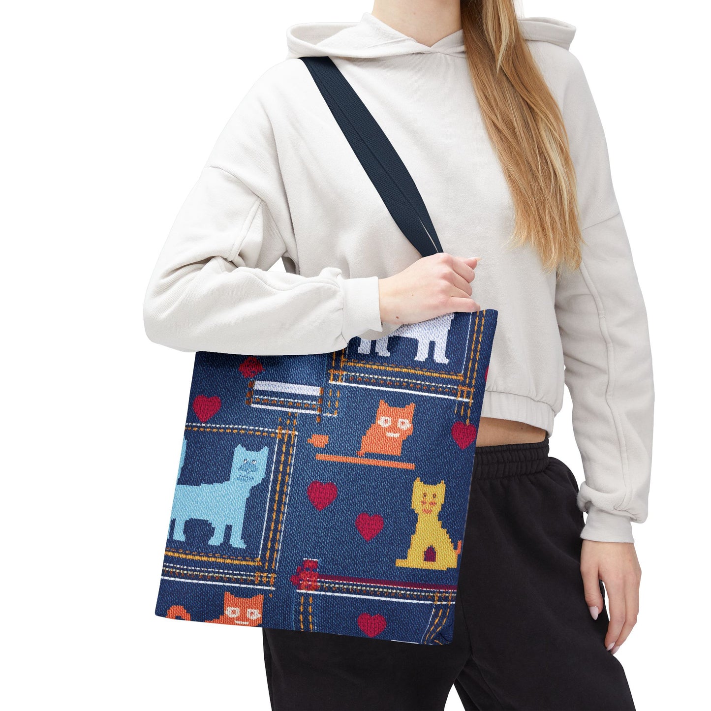 Love Day Graphic Design Denim Fabric Imitation Print Unisex Canvas Bag POLY 3 Sizes Tote Bag 201-10