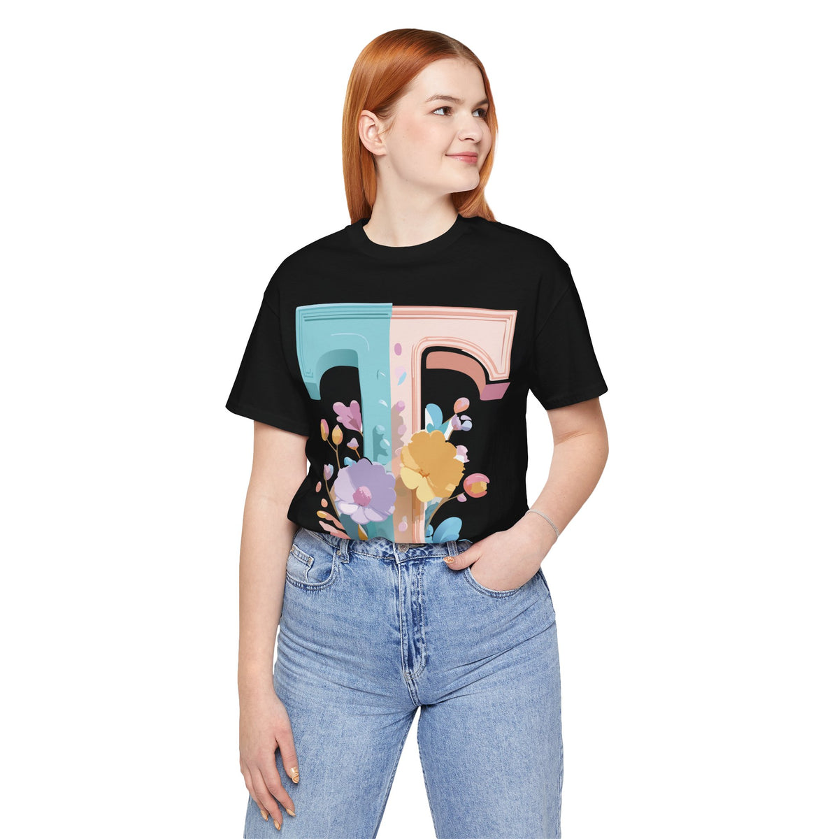 Letter T Graphic Unisex Cotton Bella+Canvas Tee with Art Letter Design
