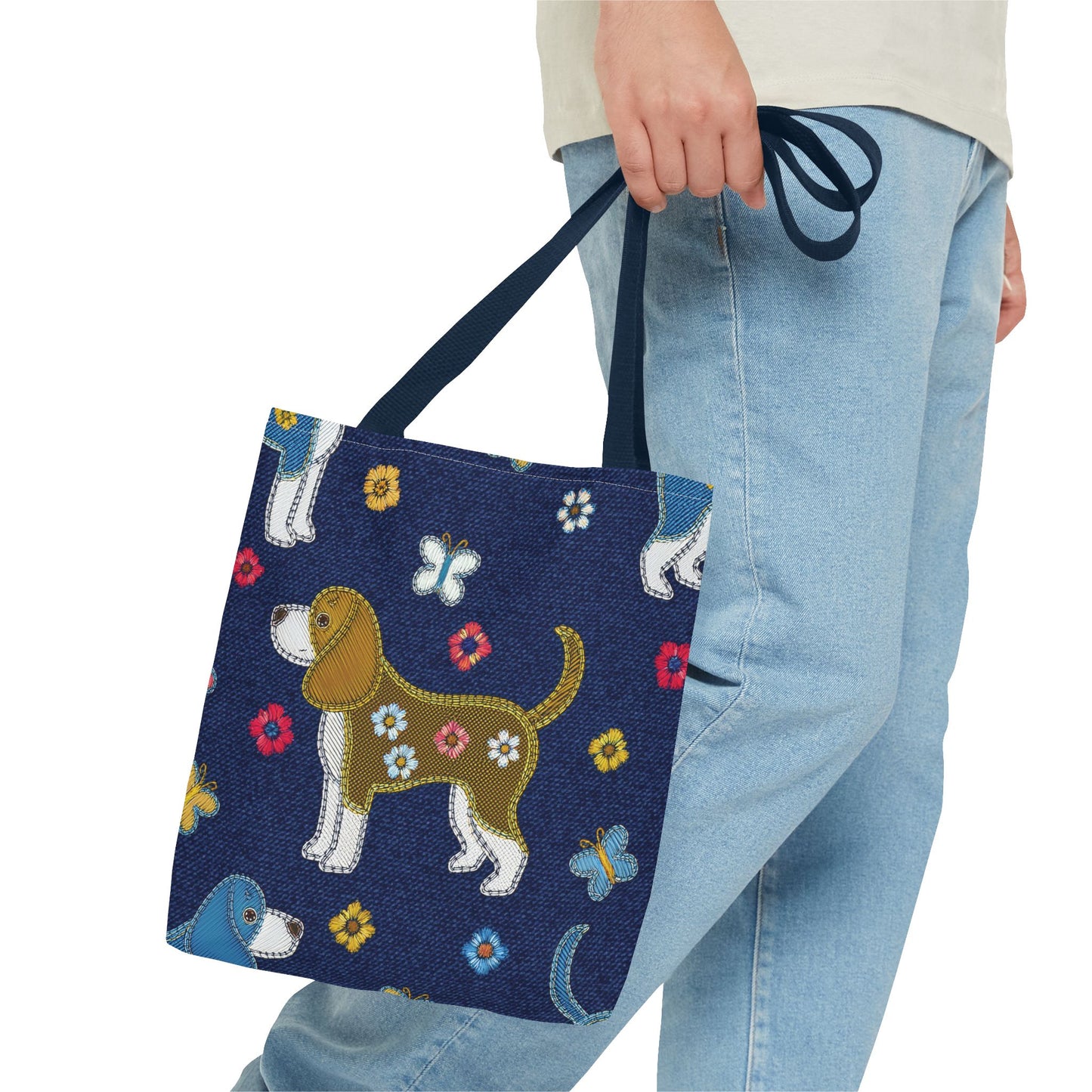 Denim Fabric Imitation Print Unisex Canvas Bag Poly Spun 3 Sizes Tote Bag 191-1
