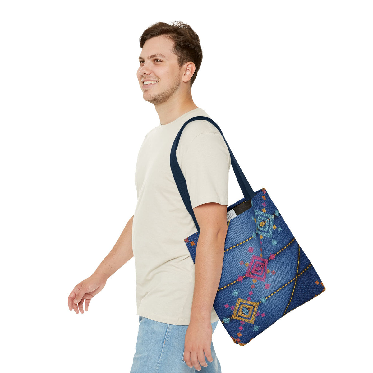 Diwali Graphic Denim Fabric Imitation Print Unisex Canvas Bag Poly Spun 3 Sizes Tote Bag 205-22