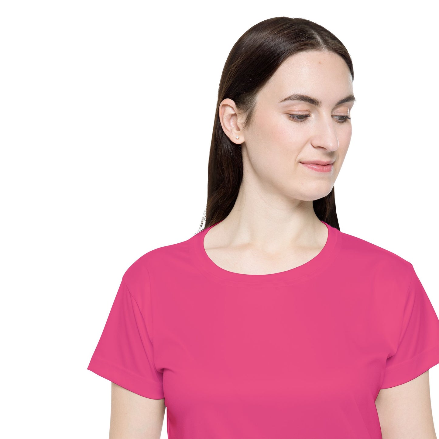 Wild Strawberry Women's Sports Jersey Short Sleeves 100% Poly Solid Pink Color Print Athletic Tee