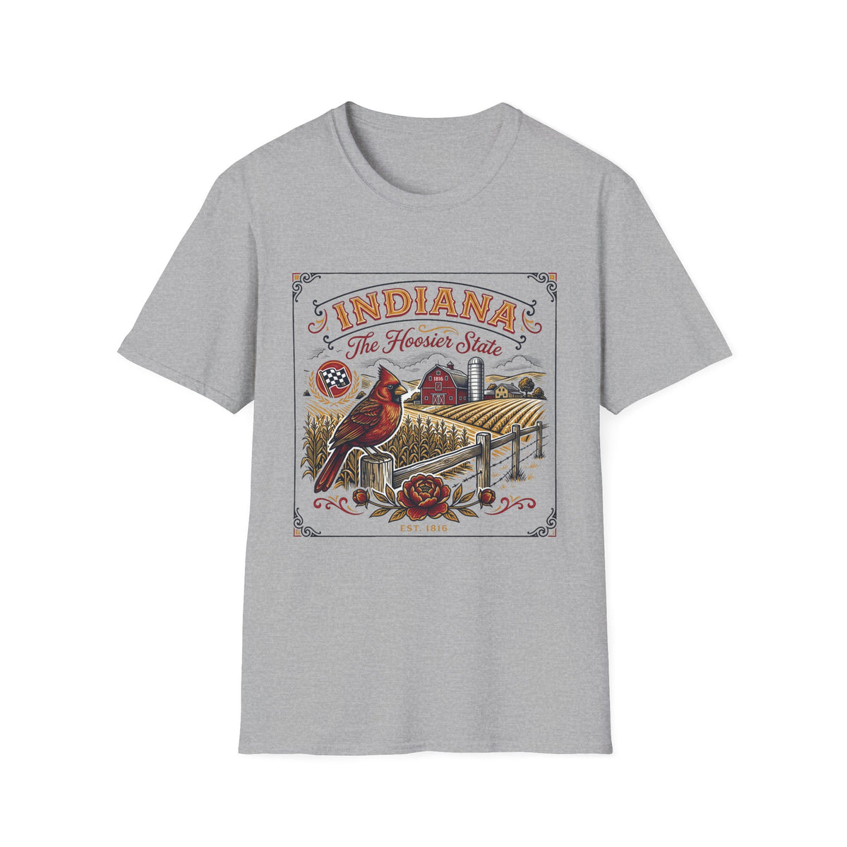 Indiana The Hoosier State T-Shirt — Cardinal Bird Farm Vintage Travel Tourist Graphic Design Unisex 100 Cotton Gildan T-Shirt