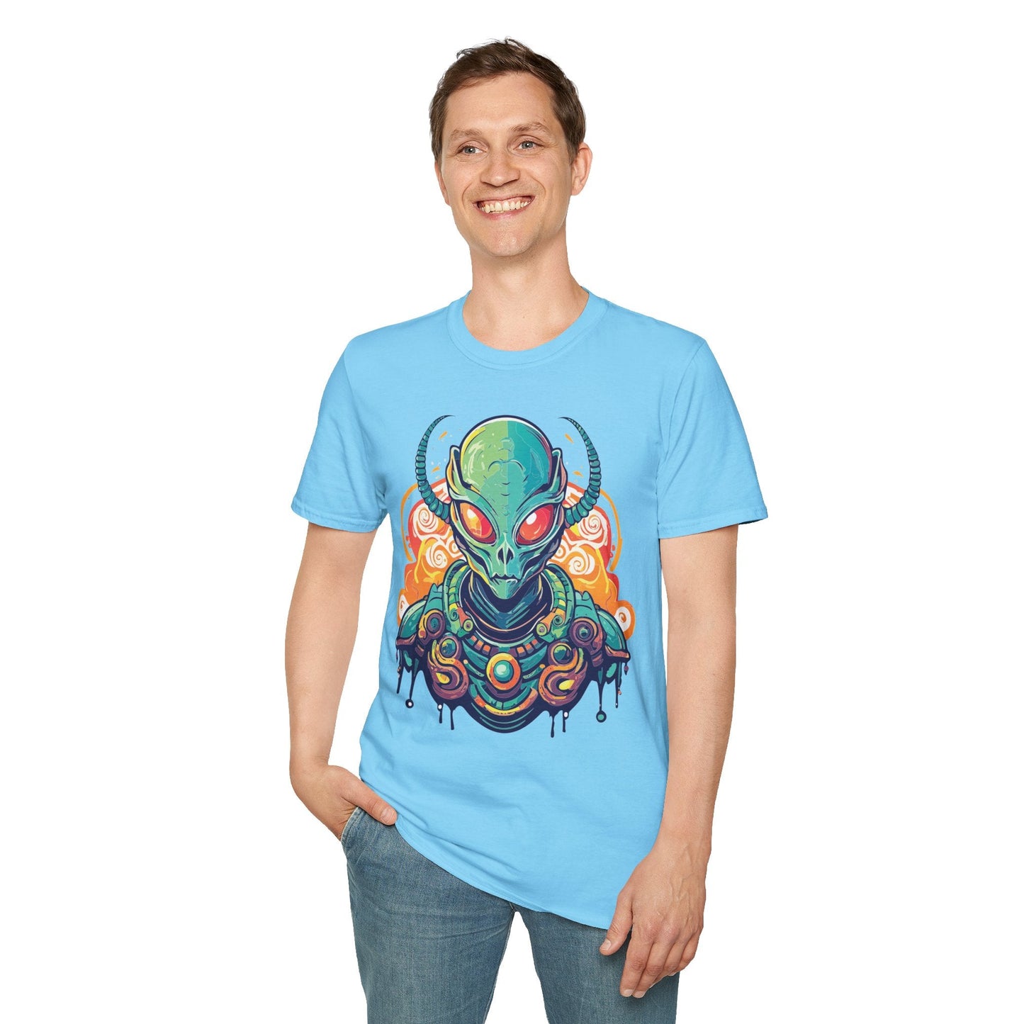 Cosmos Alien T Shirt Unisex Softstyle Cotton Tee With Space Artwork Graphic Design