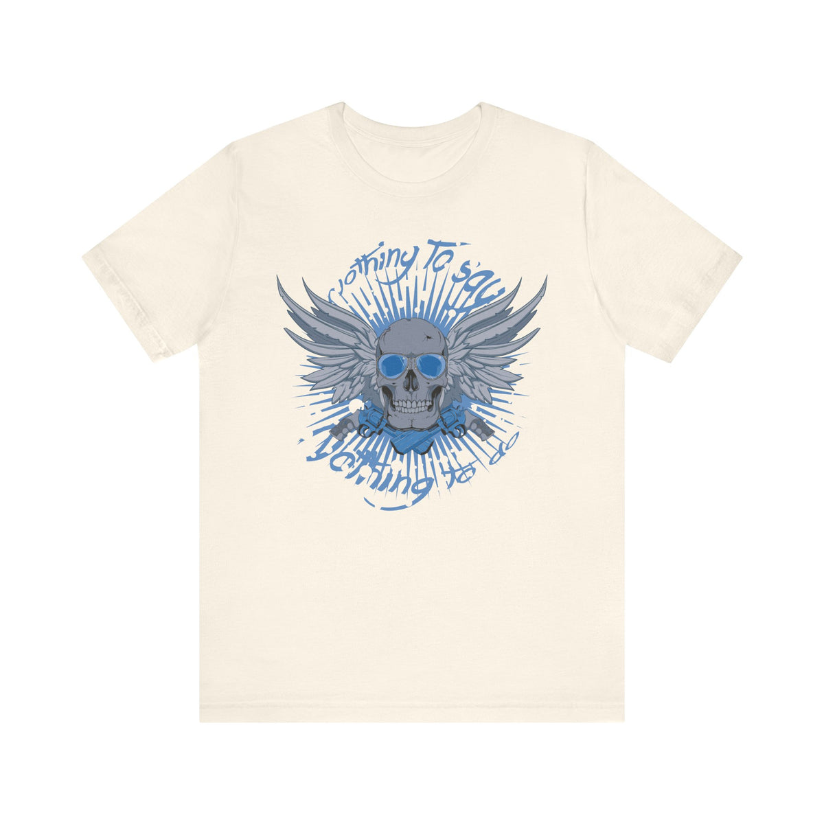 Winged Skull Graphic Tee Blue Skull with Wings Radiant Burst Unisex Cotton