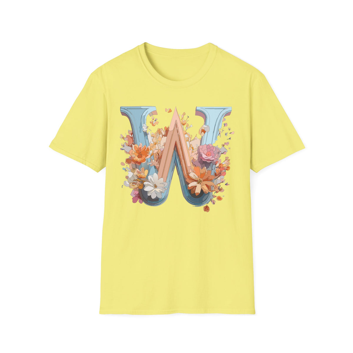 Floral Monogram W T-Shirt | Letter W Initial Tee, Vintage Botanical Alphabet