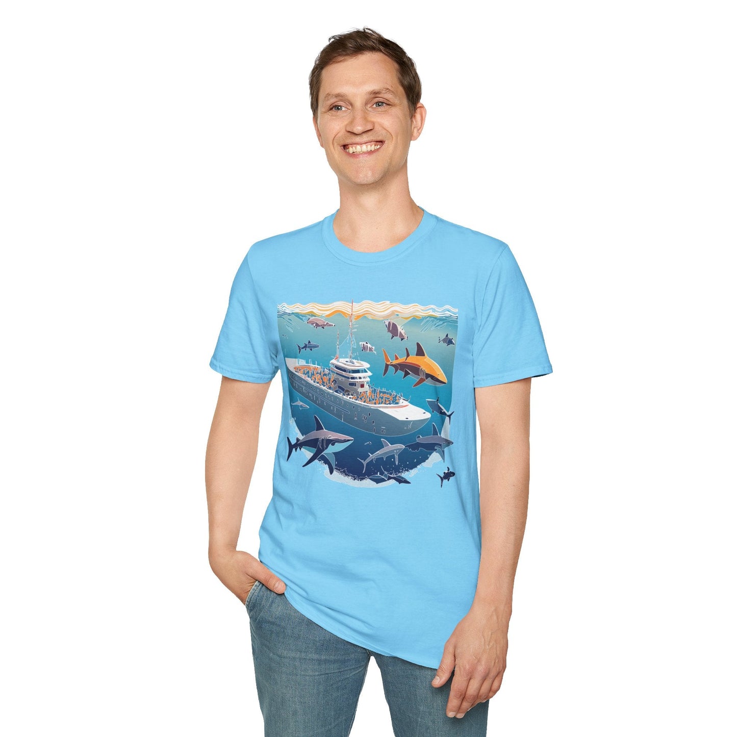 Ocean Tee Shirt Unisex Softstyle Short Sleeve With Ocean Art Design 100 Percent Ring Spun Cotton