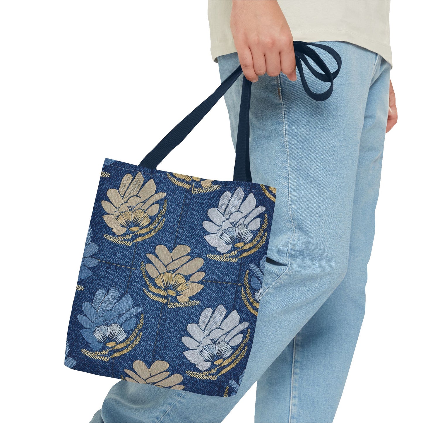 Denim Fabric Imitation Print Unisex Canvas Bag Poly Spun 3 Sizes Tote Bag 119