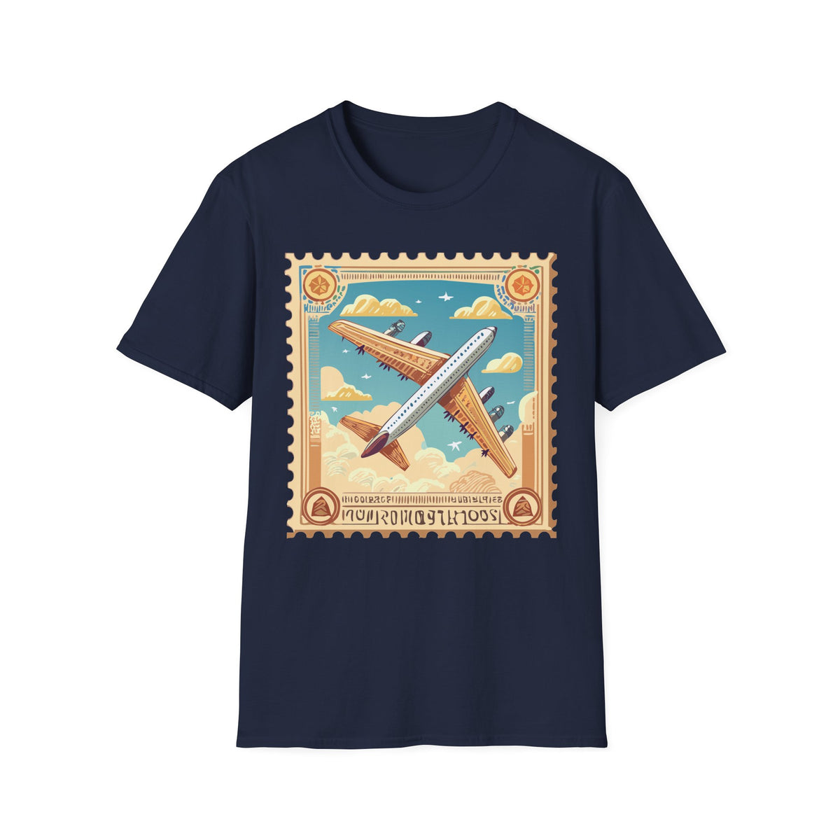 Vintage Airplane Stamp T-Shirt | Retro Travel Poster, Flight Graphic Tee Unisex 100 Cotton Gildan T-Shirt