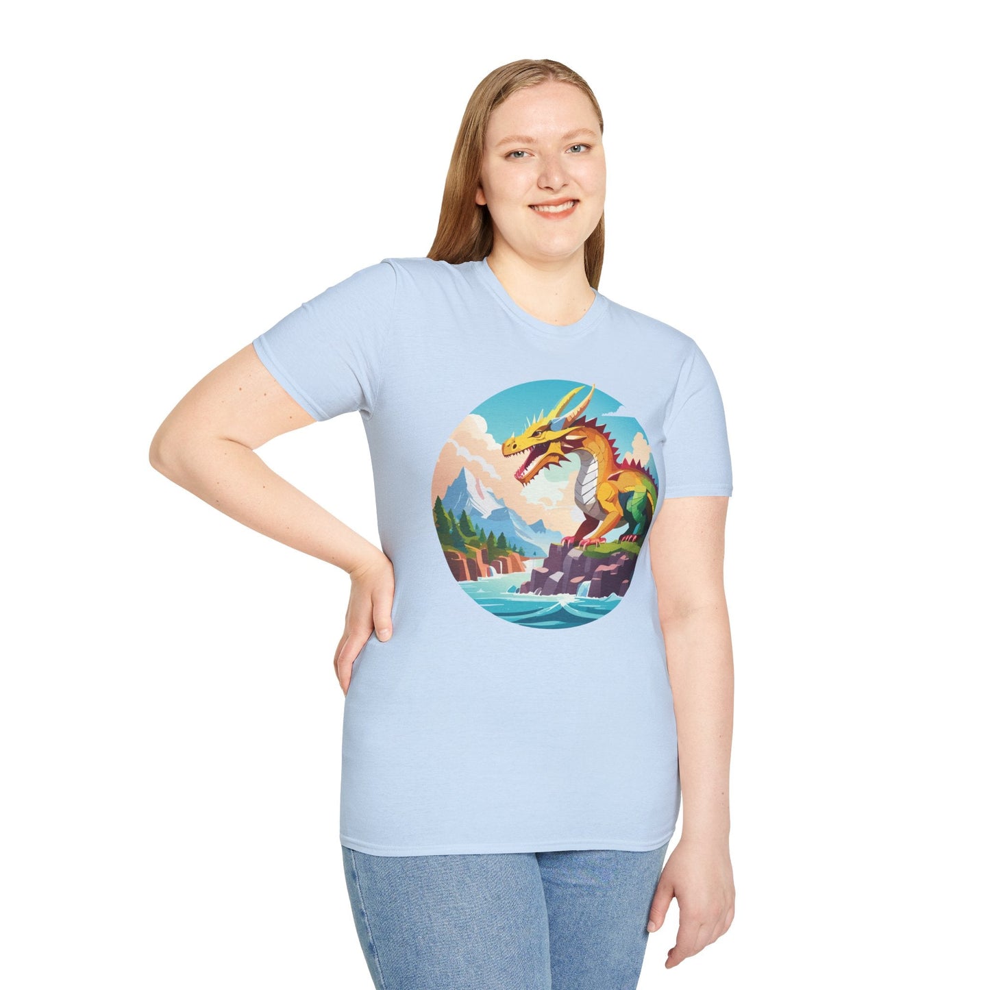 Dragon T Shirt Unisex Softstyle Cotton Tee With Colorful Animal Art Design For Everyday Wear