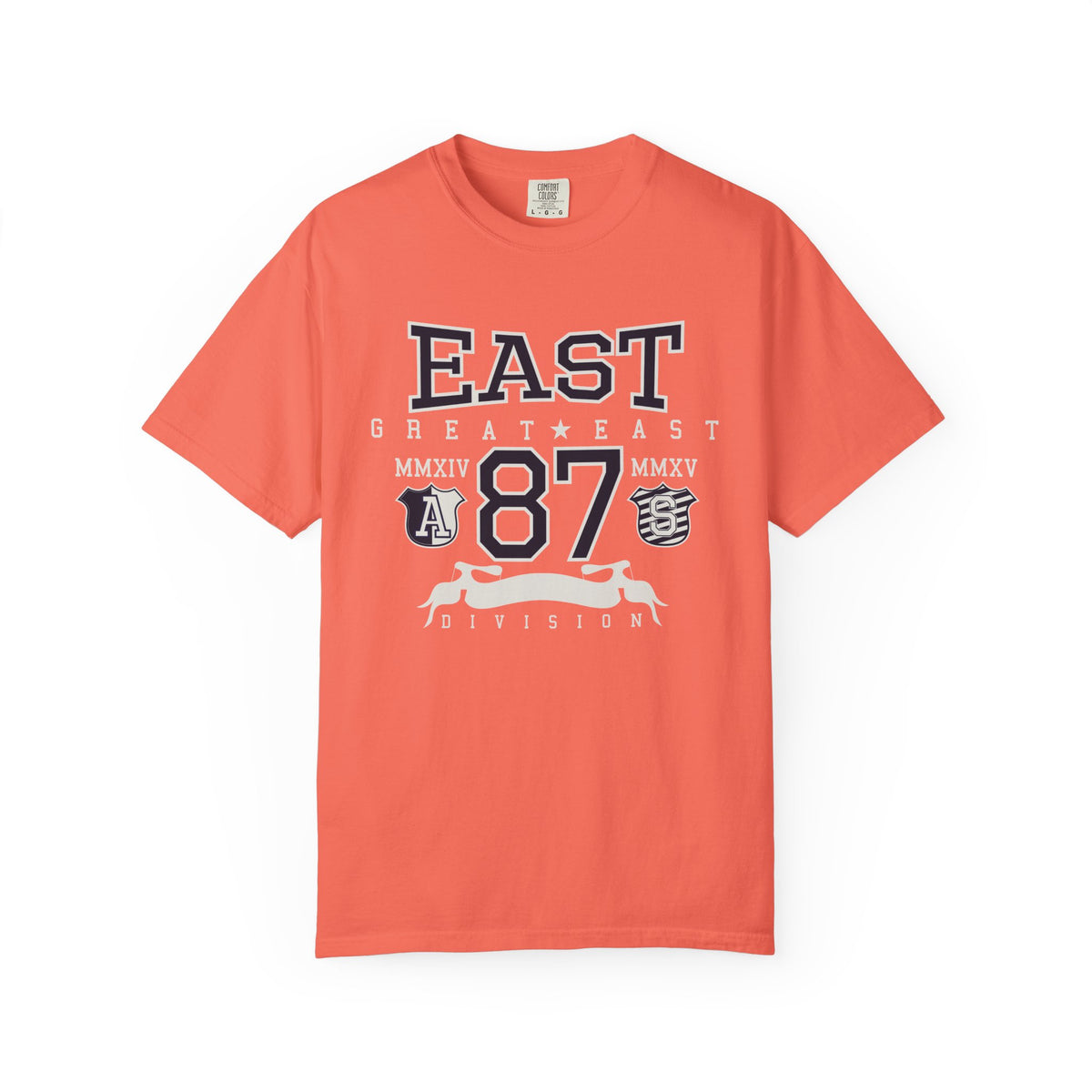 87-East-Varsity-College Graphic Unisex Comfort Colors Garment-Dyed Heavyweight 100 Cotton Art Design T-Shirt w17