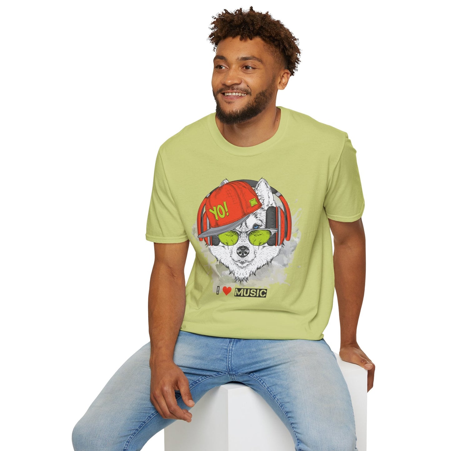 Unisex Music Animals Short Sleeve T Shirt With Headphones For Music Lovers Gildan 64000