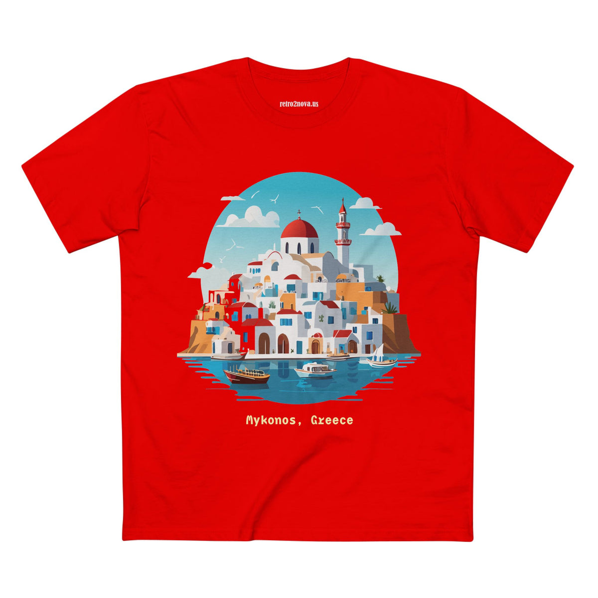 Mykonos Greece Illustration T-Shirt | Santorini Island Aegean Village Tee