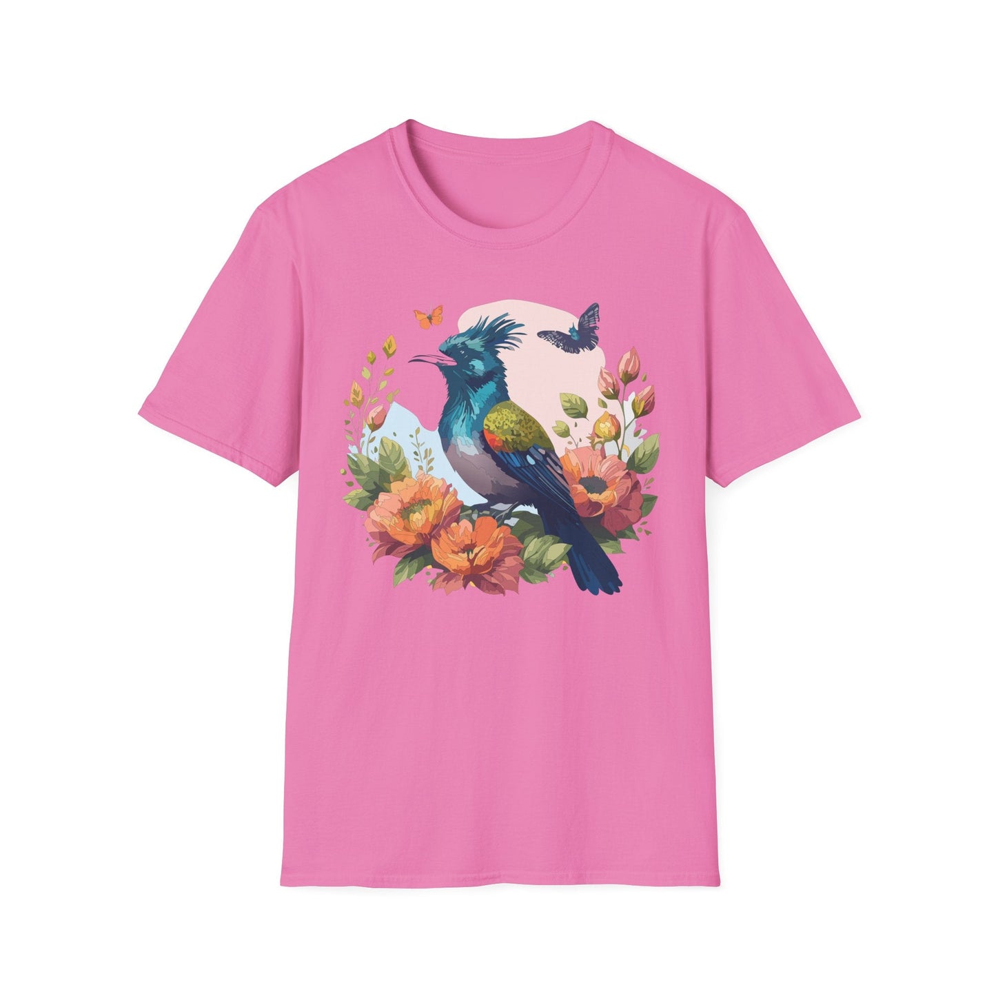 Floral Bird T Shirt Unisex Tee 100 Percent Ring Spun Cotton Softstyle Gildan 64000 Comfort Fit