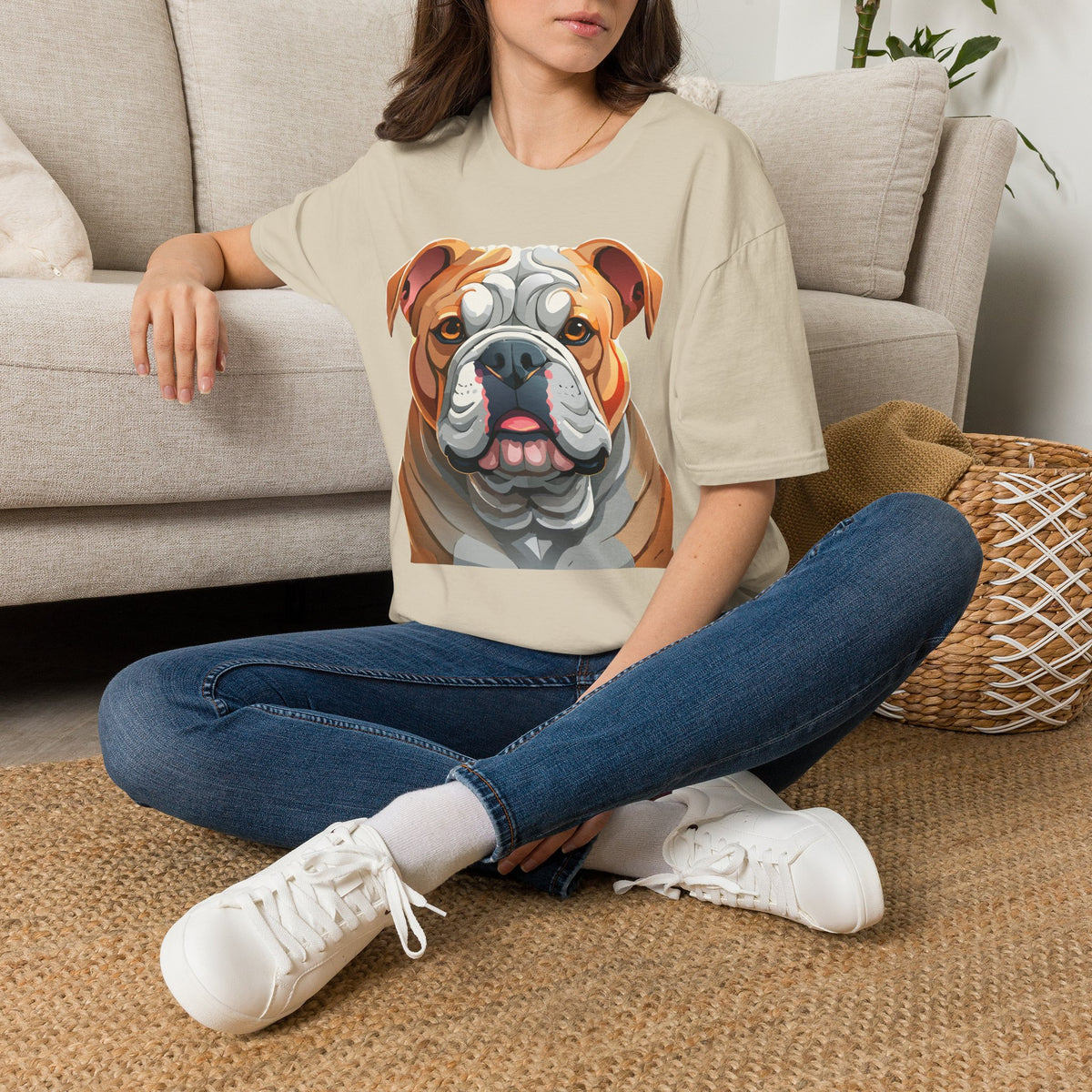 Bulldog Face Graphic T-Shirt | English Bulldog Illustration Tee