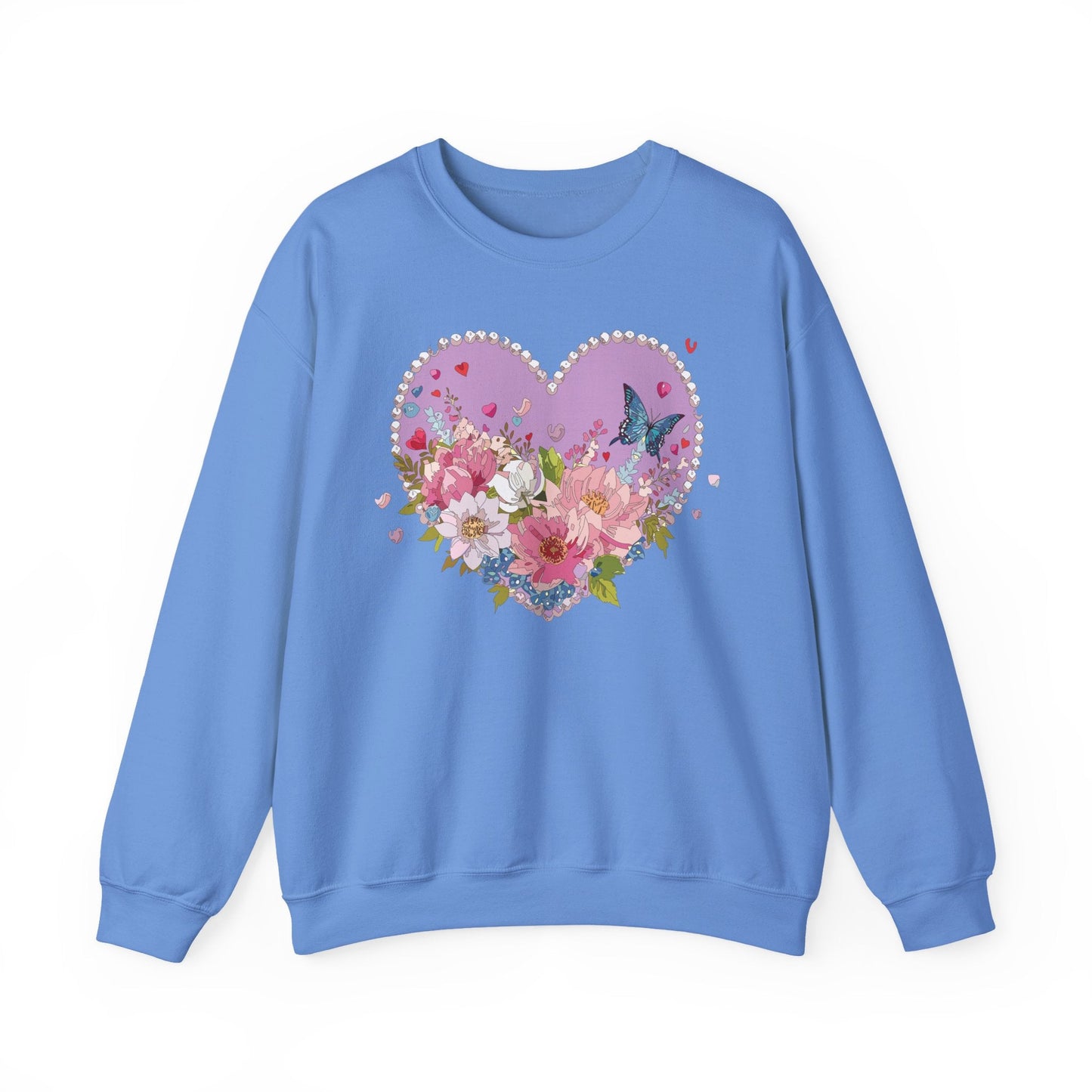 Floral Heart Sweatshirt Unisex Crewneck Valentines Day Heavy Blend Gildan 18000 Cozy Warm