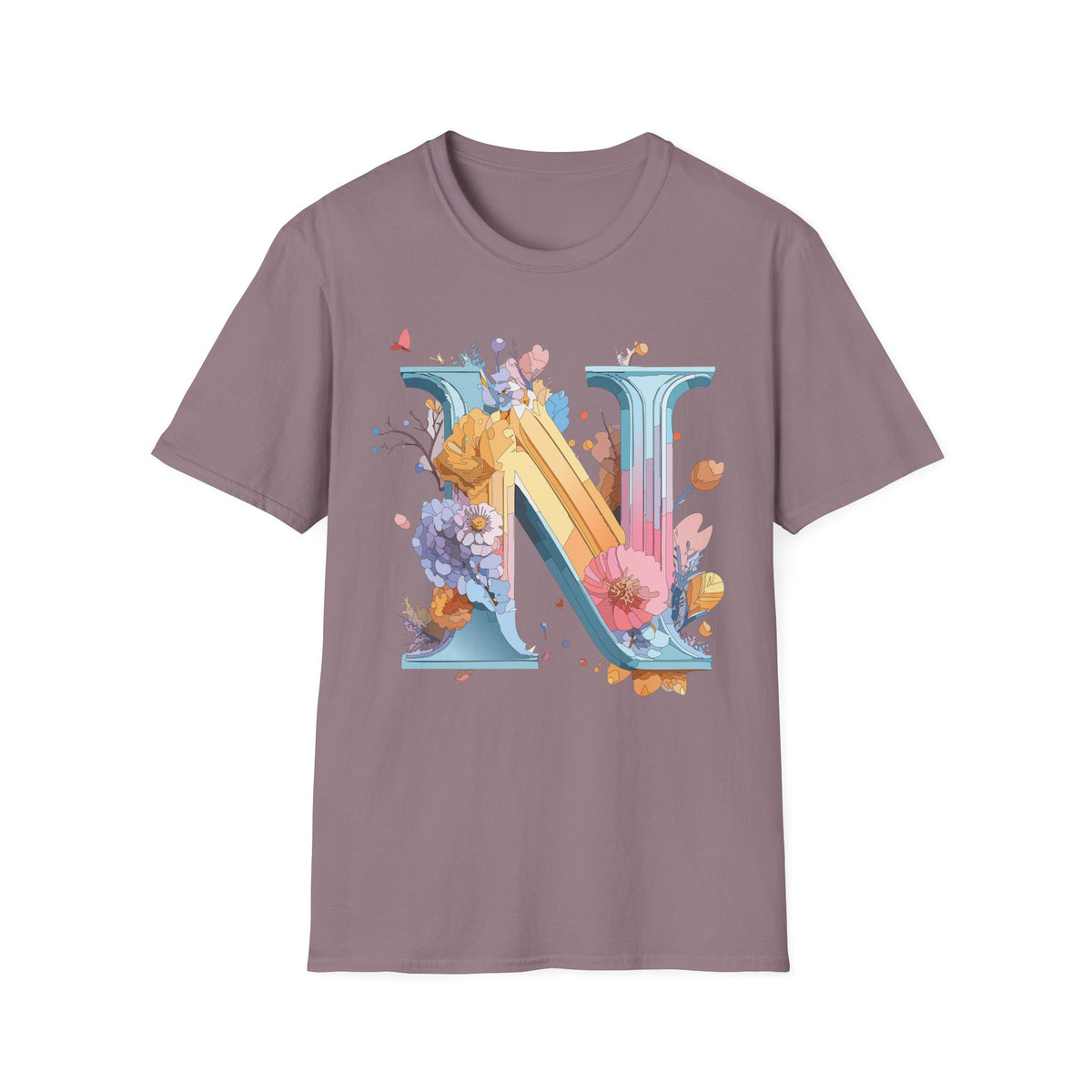 Floral Letter N T-Shirt | Monogram Initial N Tee