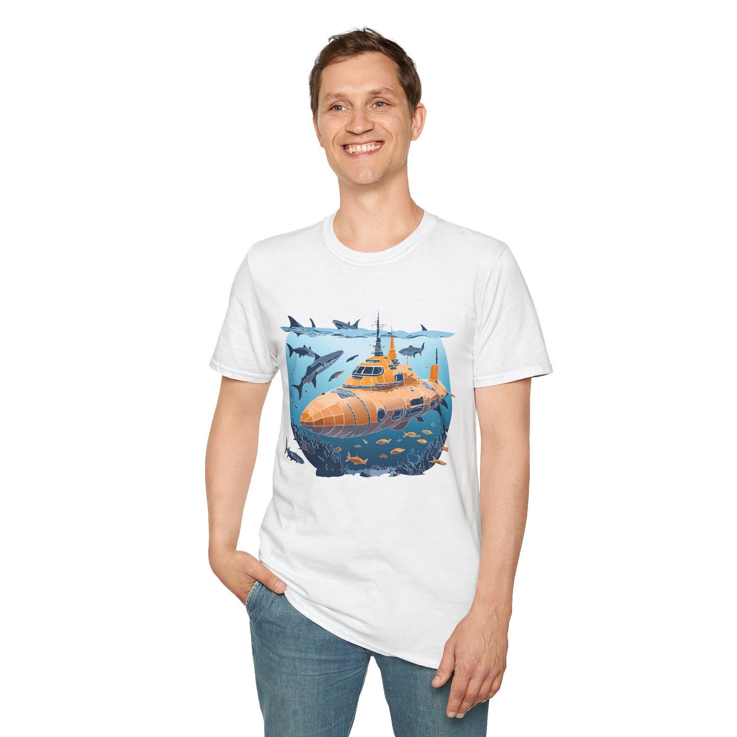 Ocean Graphic Tee Shirt Unisex Softstyle 64000 Gildan Lightweight Breathable Ocean Design U Boat