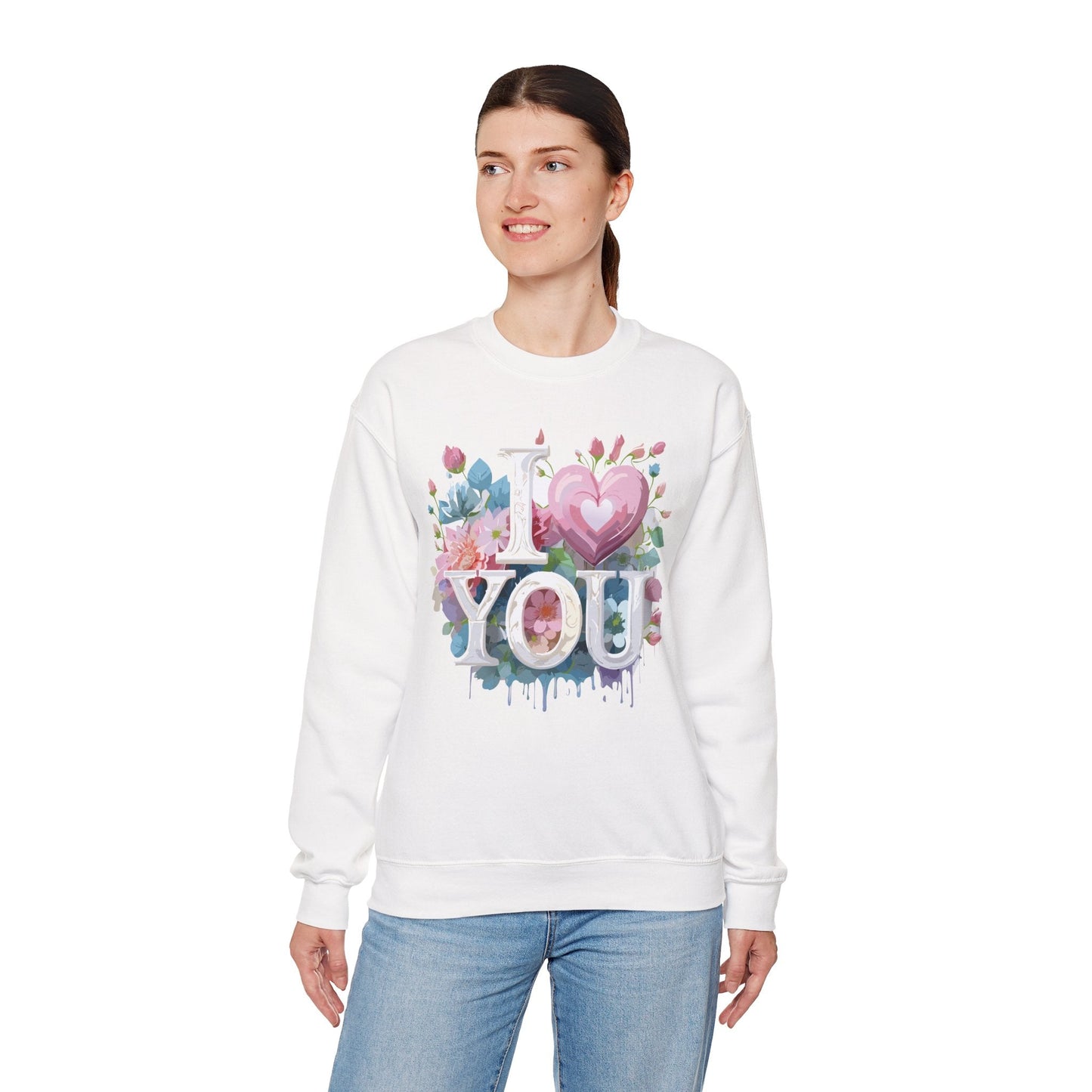 Floral Love Sweatshirt Unisex Valentine Day Flower Print Crewneck Gildan 18000 Cozy