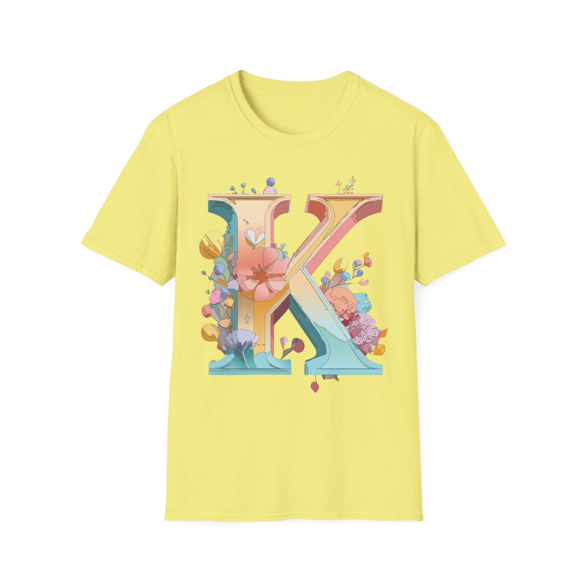 Floral Letter K T-Shirt | Monogram Initial K Tee, Botanical Alphabet Shirt