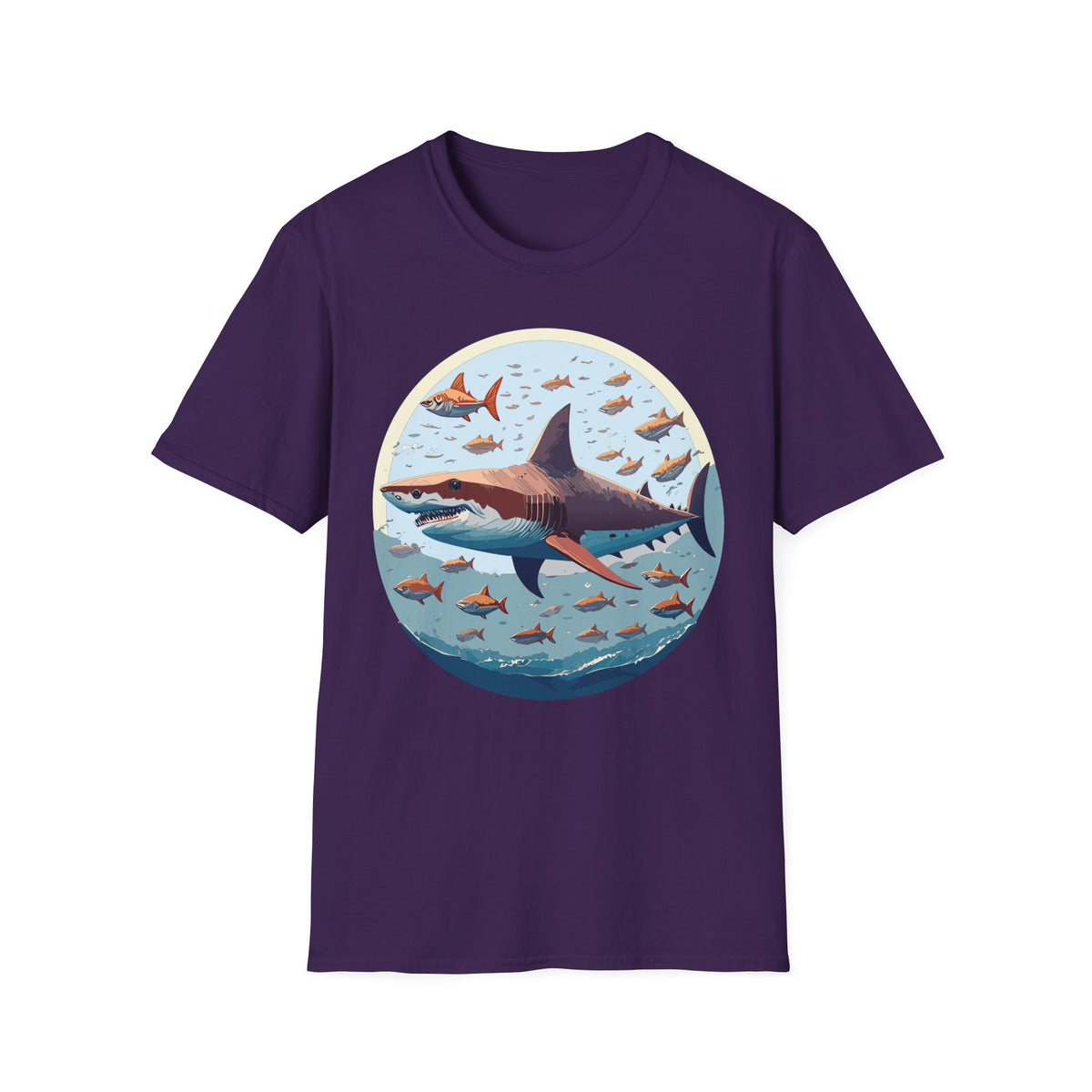 Great White Shark Circle Illustration T-Shirt | Ocean Fish Scene