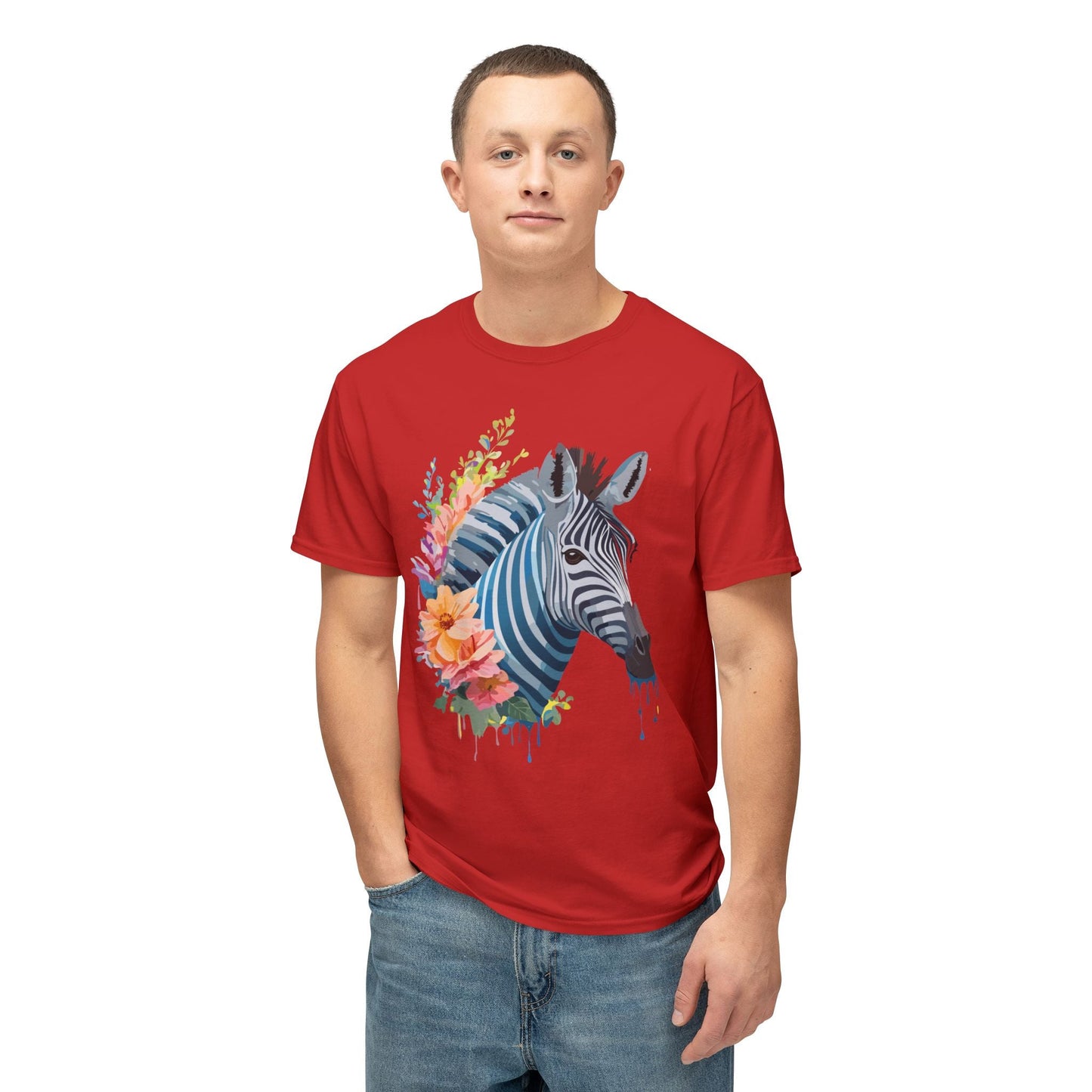 Unisex Zebra Art Print T Shirt 100 Percent Cotton Vintage Floral Design Tee Made In USA