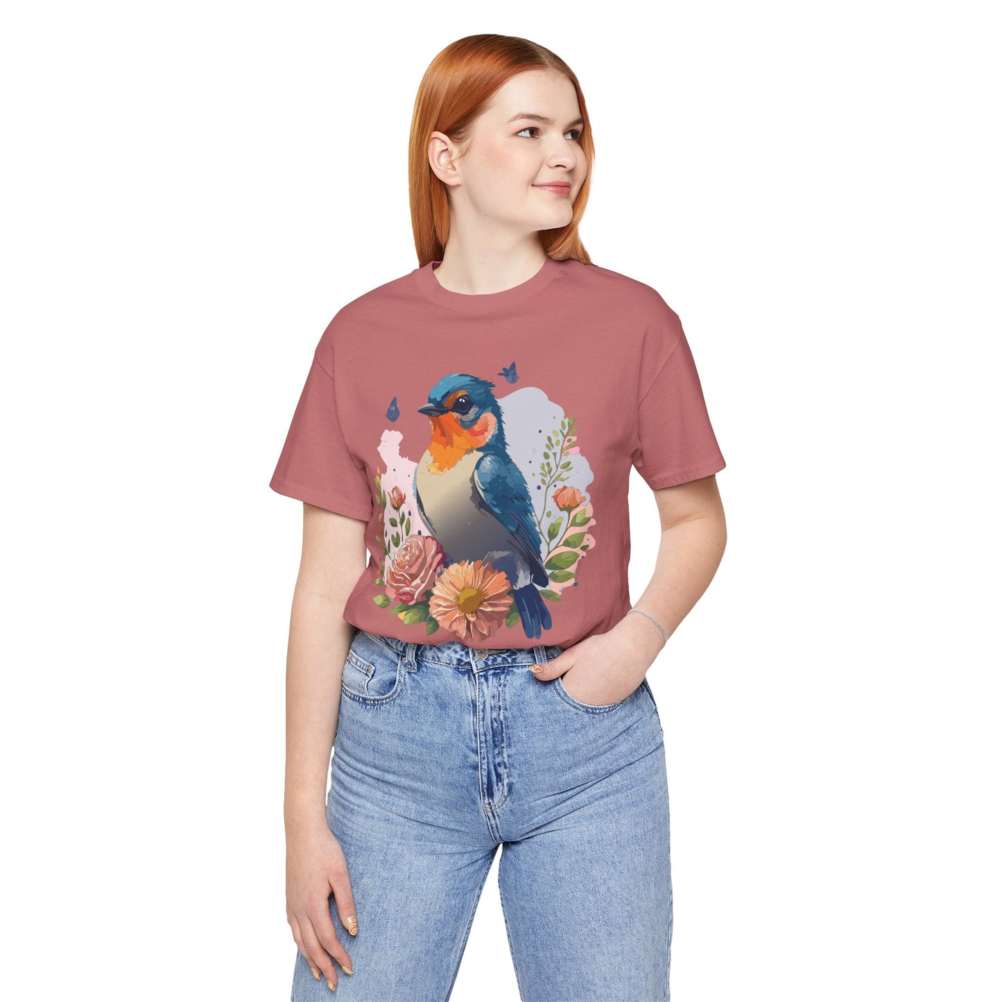 Floral Bird Tee, Animal Shirt, Bird Shirt, Floral Tee, Flower T-shirt, T-Shirt with Animal
