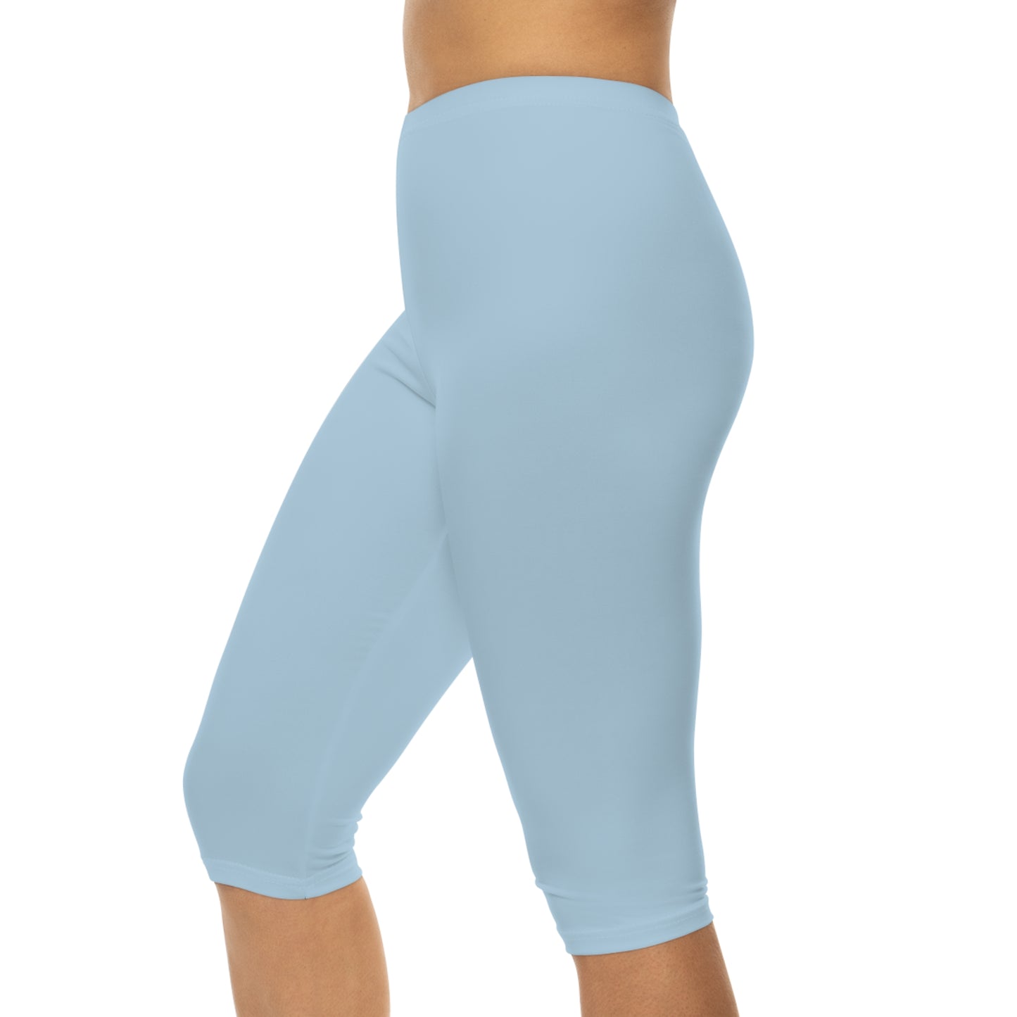 Pale Sky Blue Color Women's Brushed Suede Poly Span Casual Capri Leggings XS-2XL