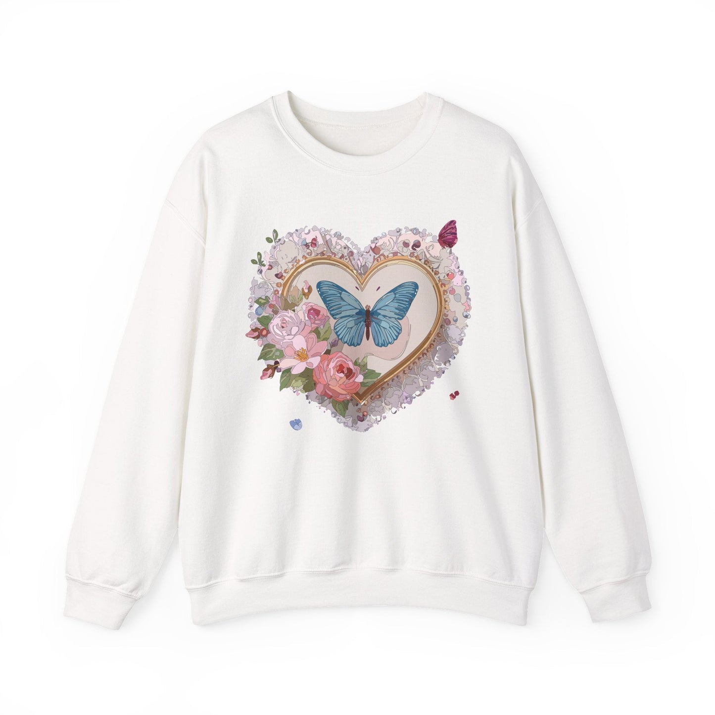 Floral Heart Unisex Crewneck Sweatshirt Valentines Floral Love Gildan 18000 Heavy Blend