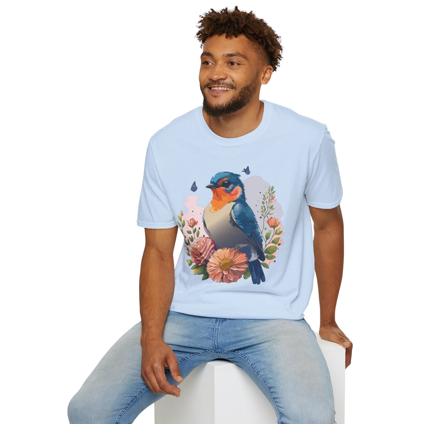 Bird T Shirt Floral Design Unisex Gildan Softstyle 64000 Ring Spun Cotton Tee Breathable Wear